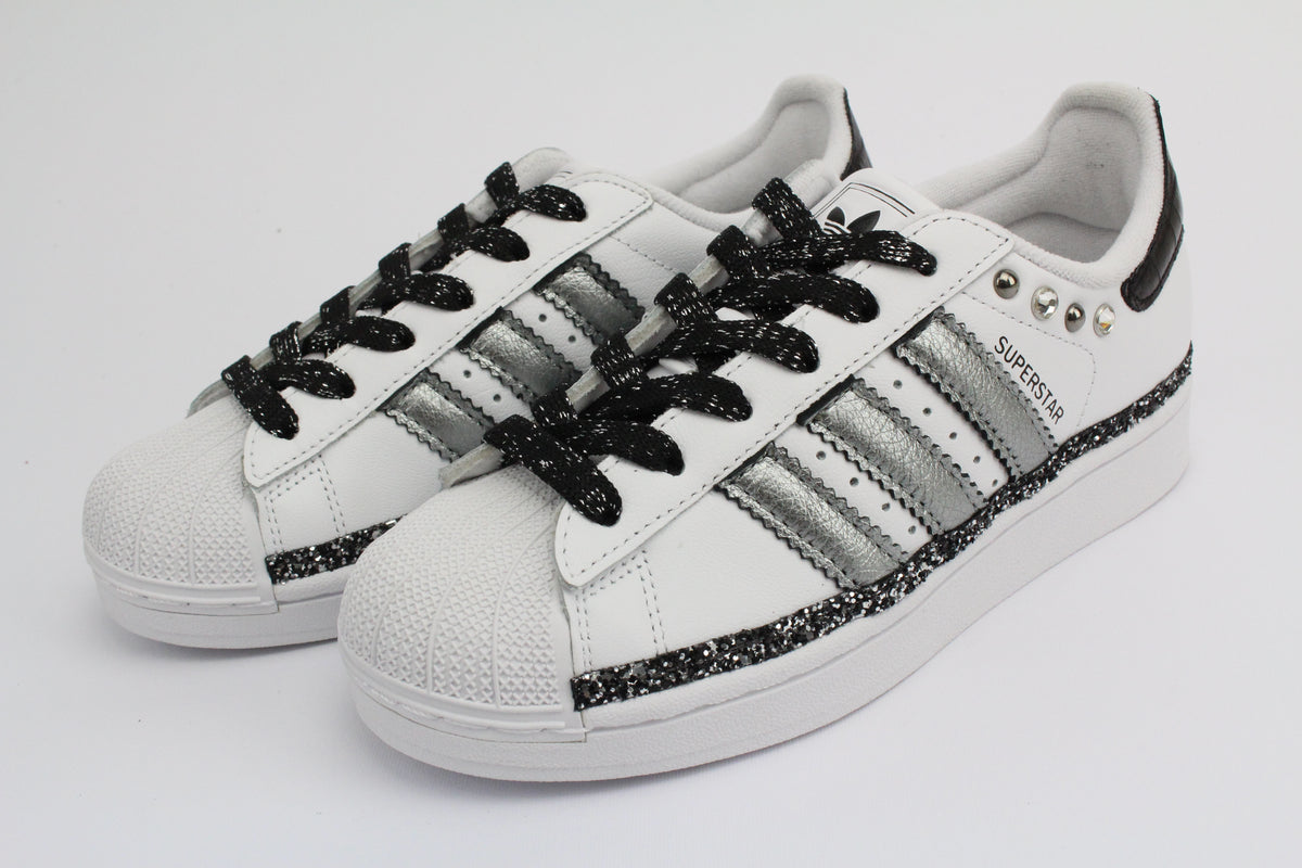 Adidas Superstar pelle cocco e glitter black silver