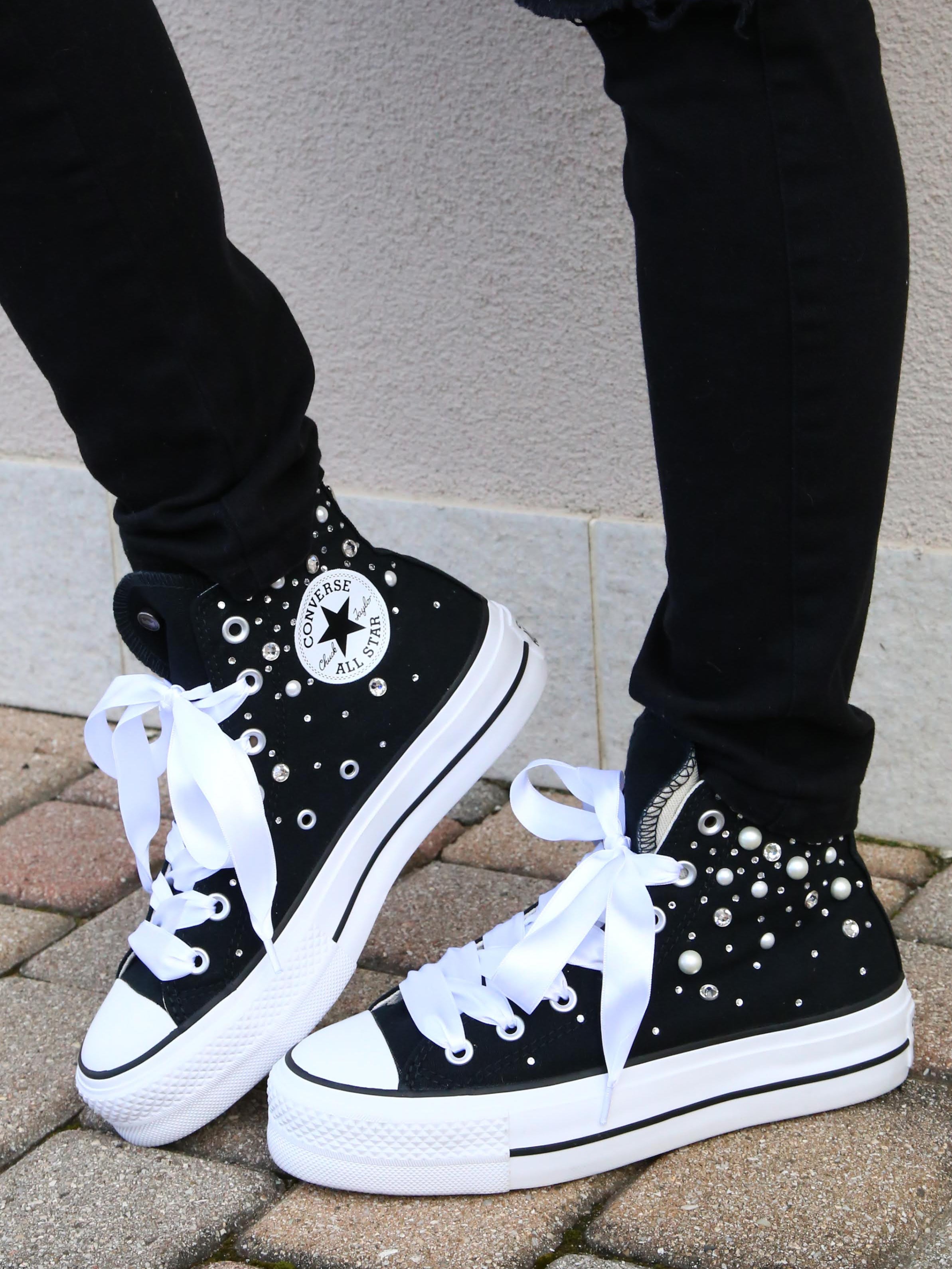 Converse All Star Platform Black Strass Termo Cristal & Perle