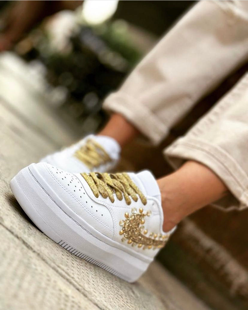 Nike Court Vision Low Platform Gold Glitter Borchie & Strass