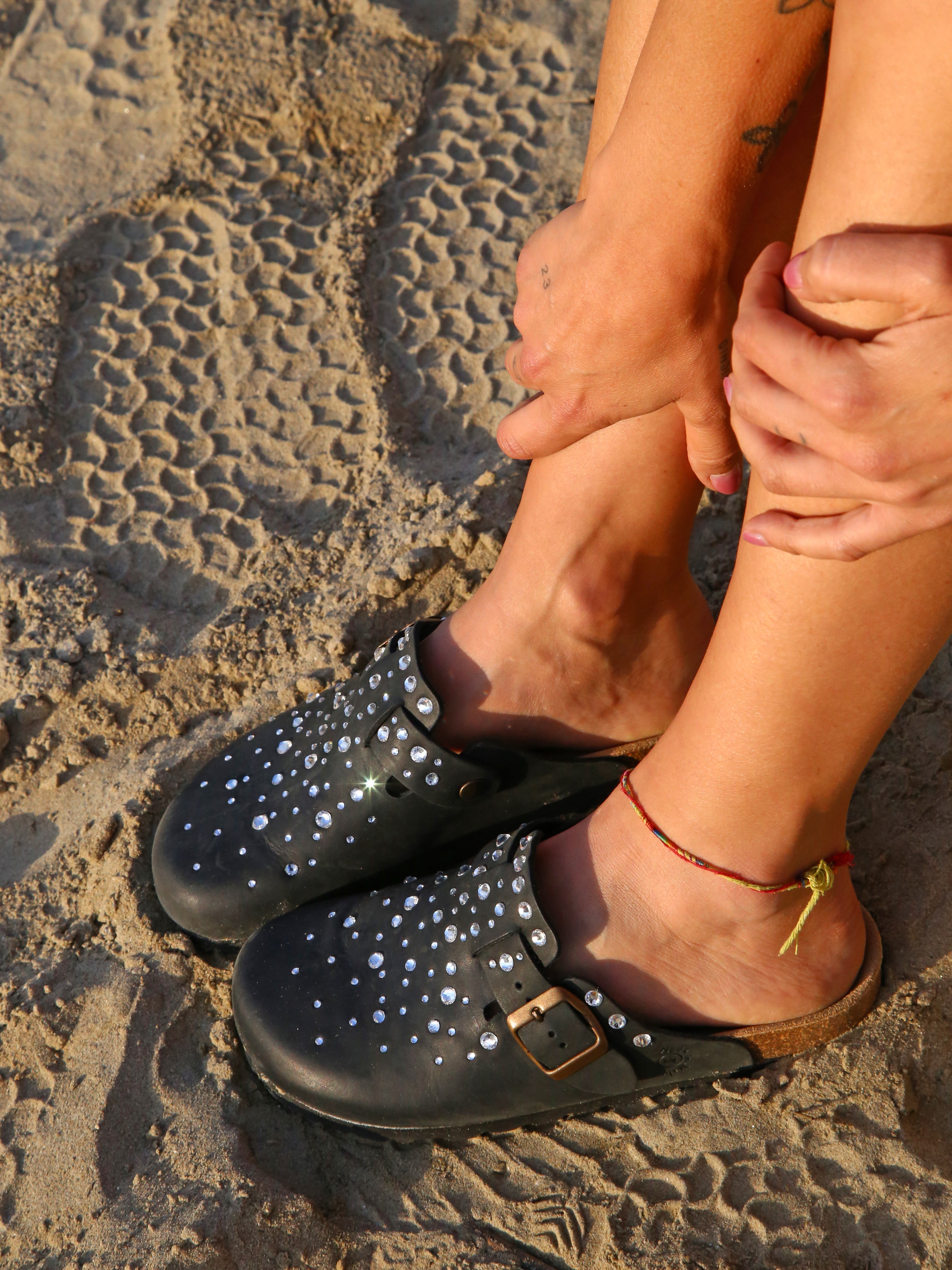 Sandali Sabot Pelle Strass Termo