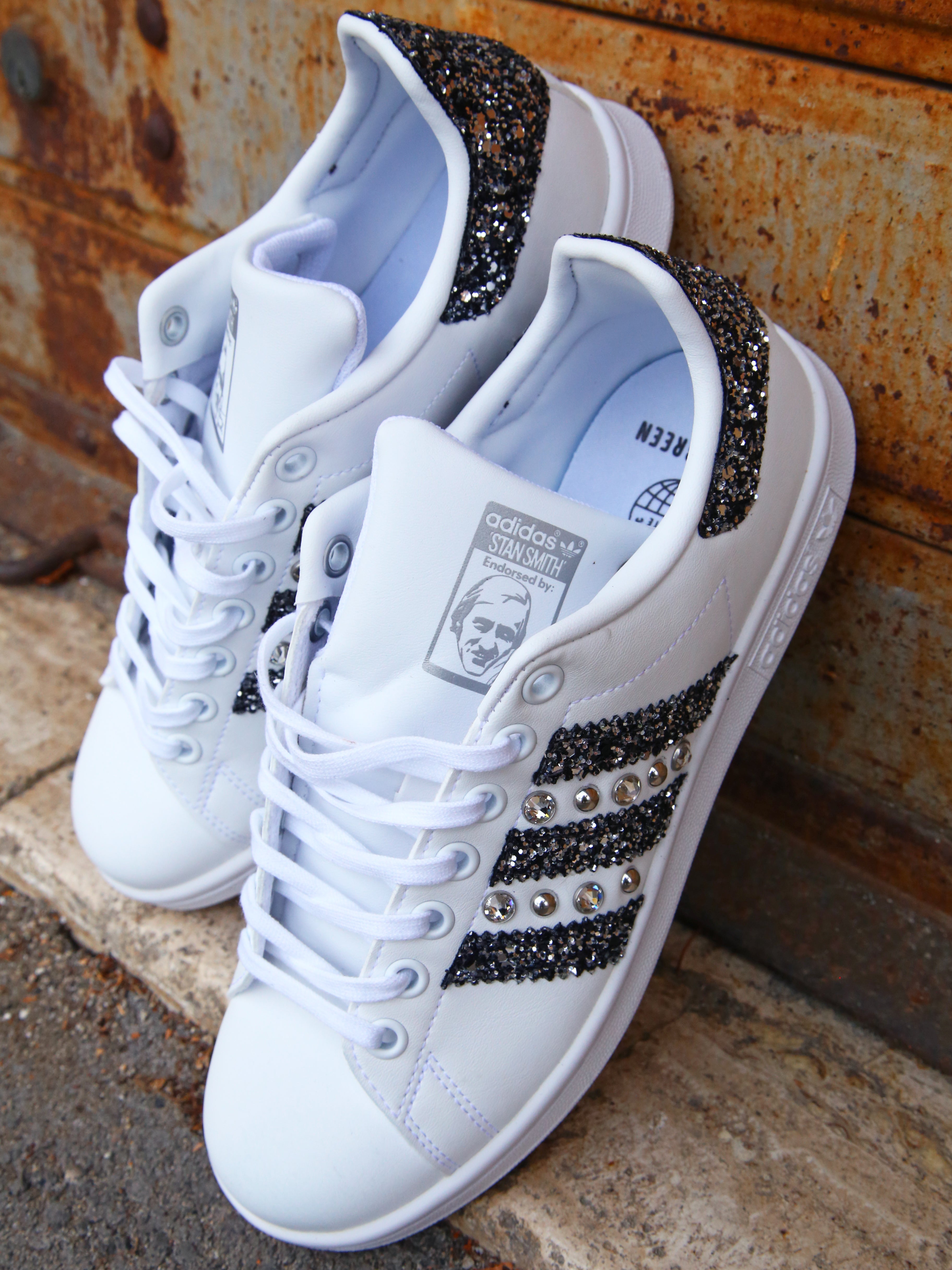 Adidas Stan Smith Strass Black Silver Glitter & Borchie