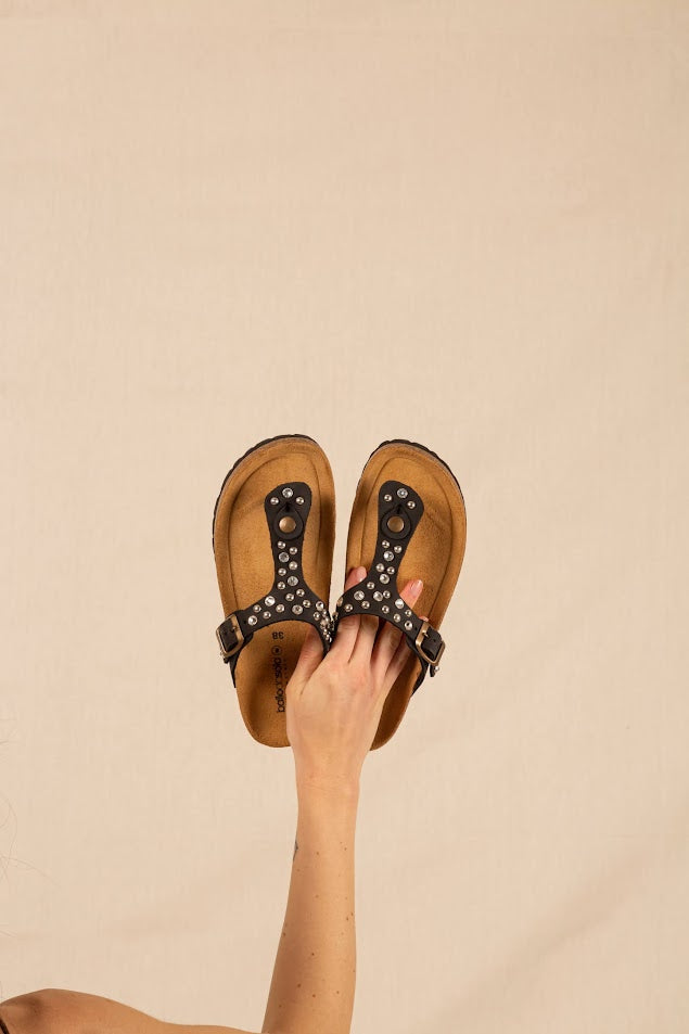 Sandali Infradito Brown Total Borchie Vintage