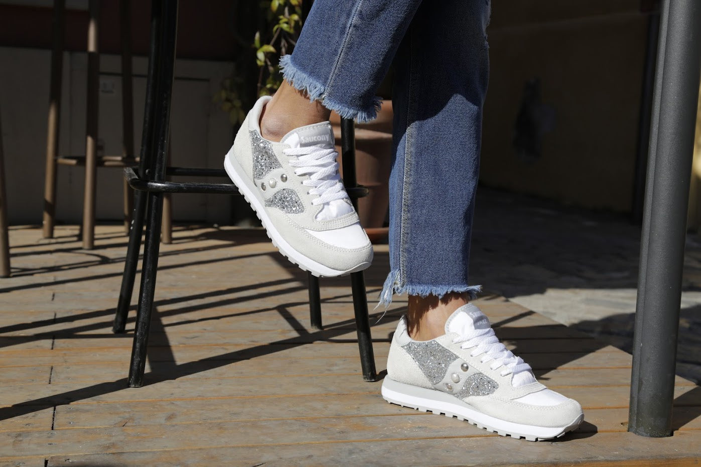 Saucony Jazz White Silver Glitter & Borchie