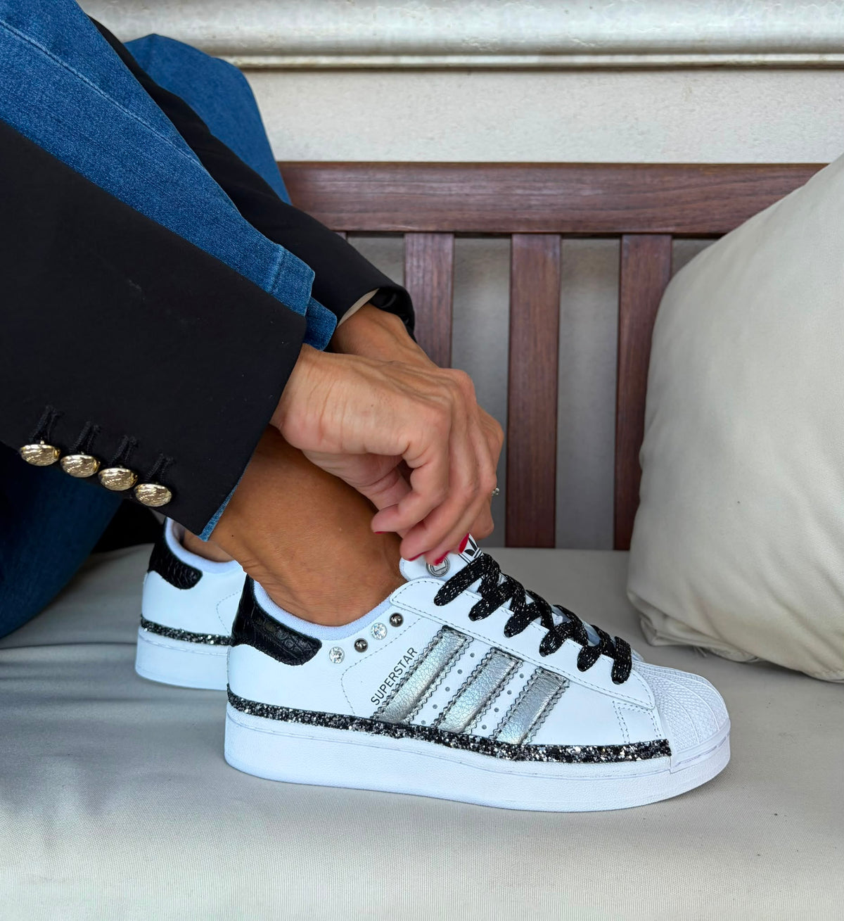Adidas Superstar pelle cocco e glitter black silver