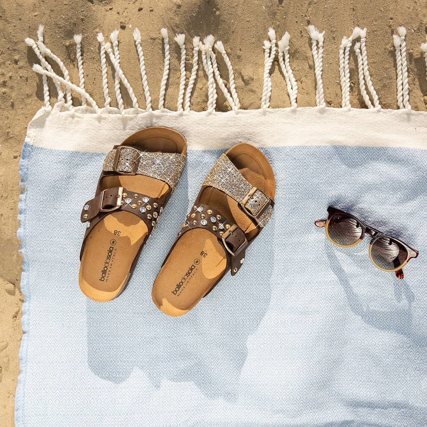 Sandali Brown Gold Strass Borchie & Glitter