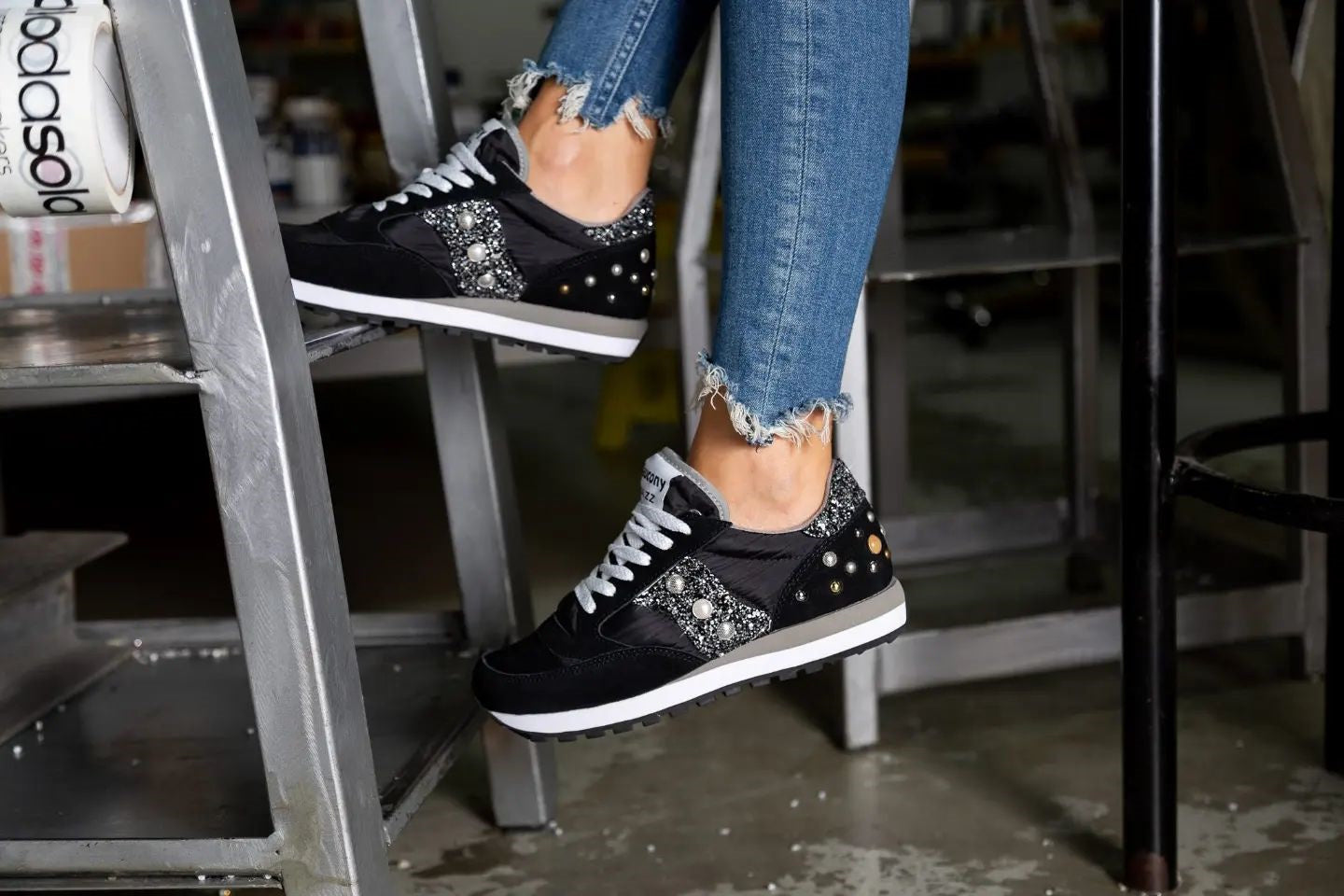 Saucony Jazz Black Silver Glitter & Borchie/Perle