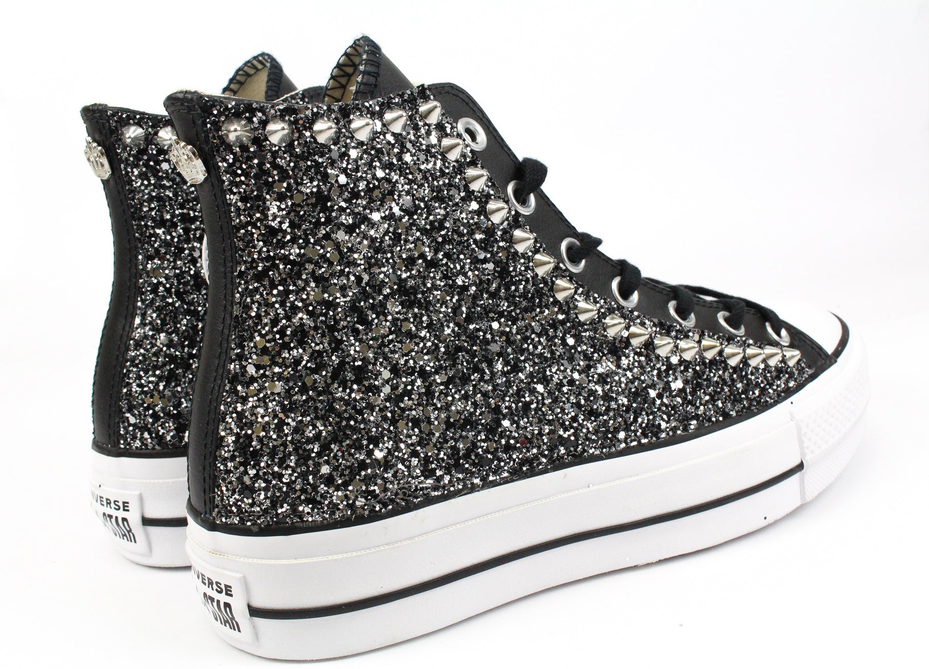 Converse All Star Platform Pelle Black Silver Glitter & Borchie