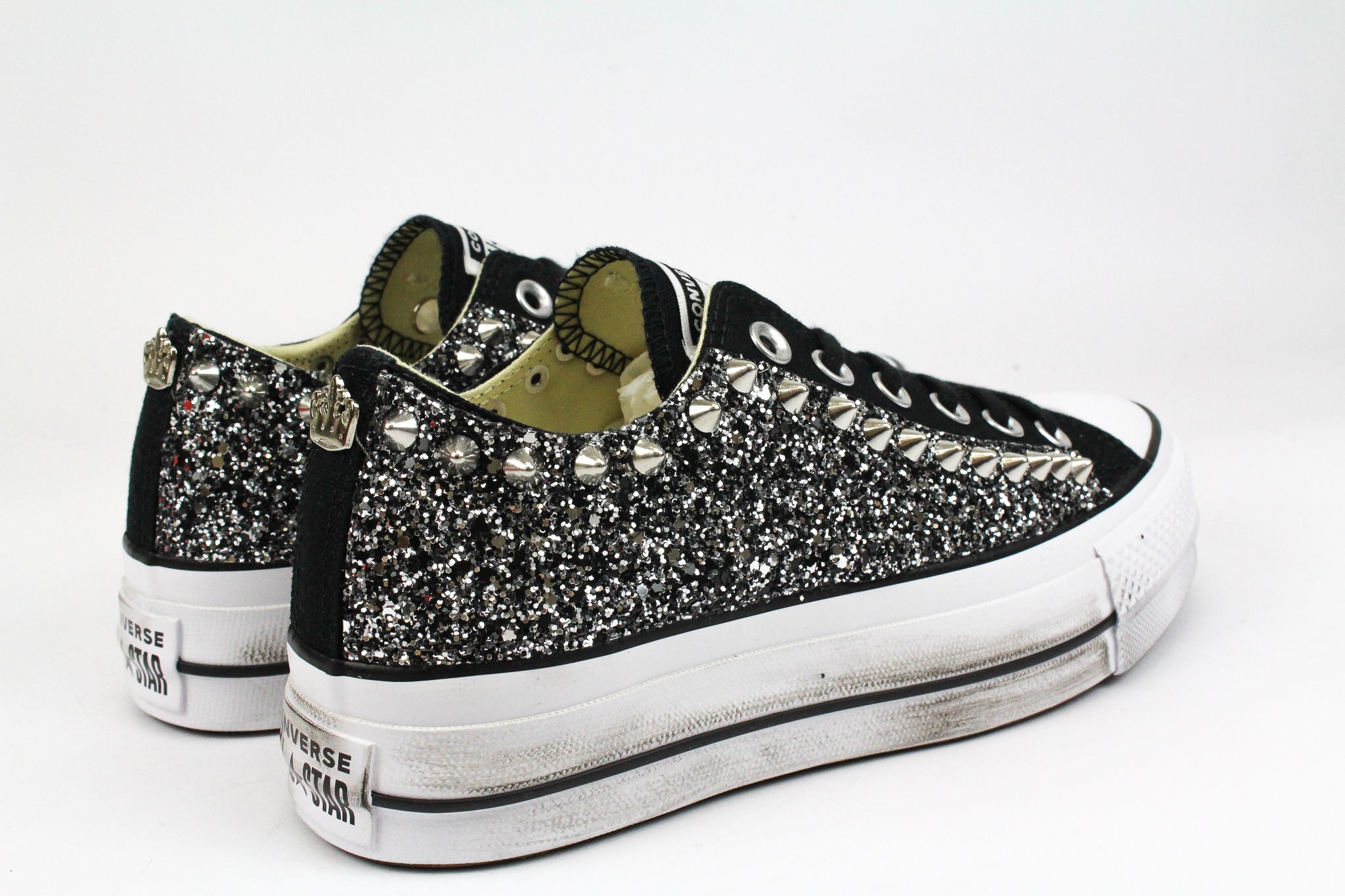 Converse All Star Platform Bassa Black Silver Glitter & Borchie