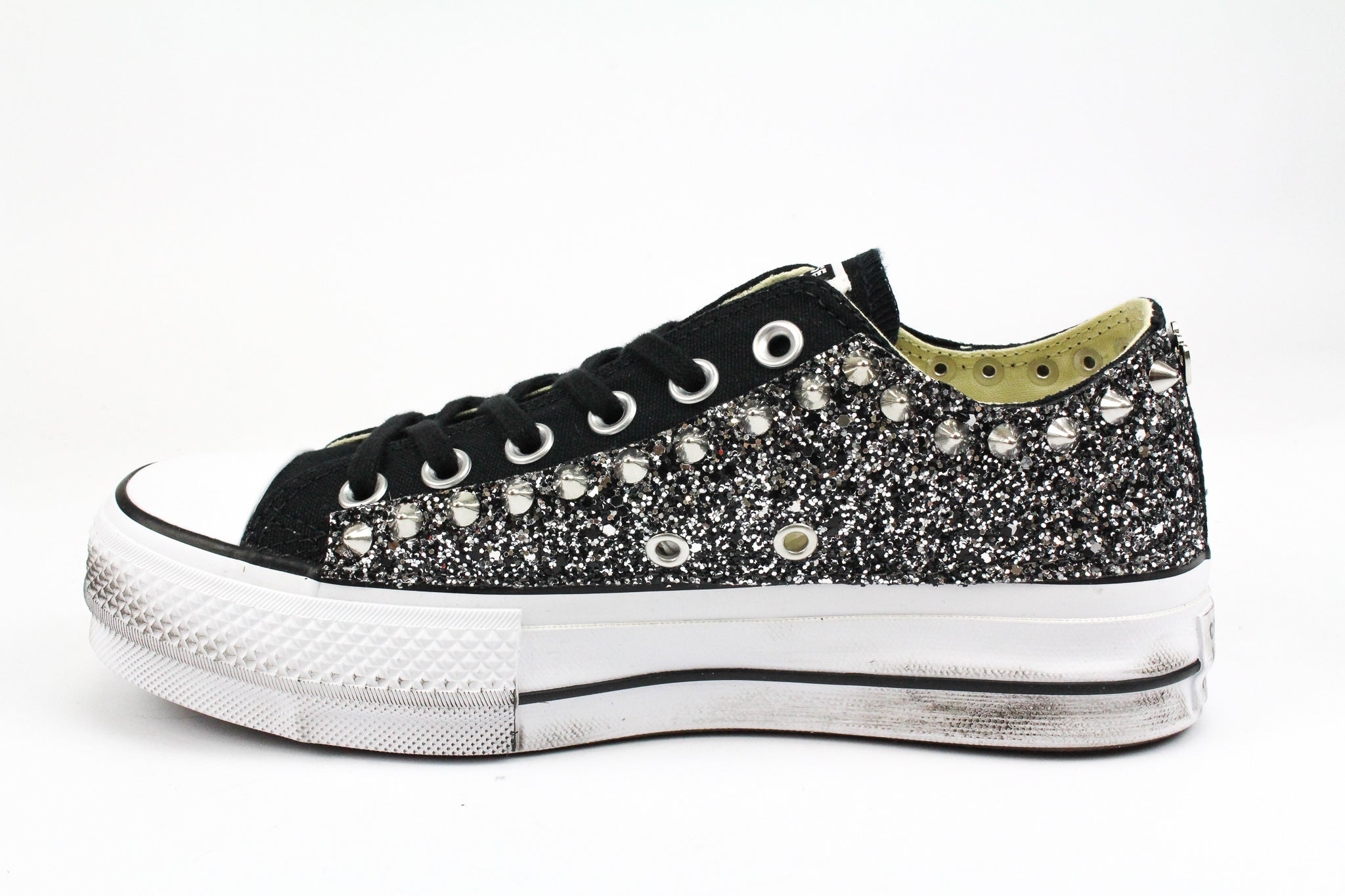 Converse All Star Platform Bassa Black Silver Glitter & Borchie