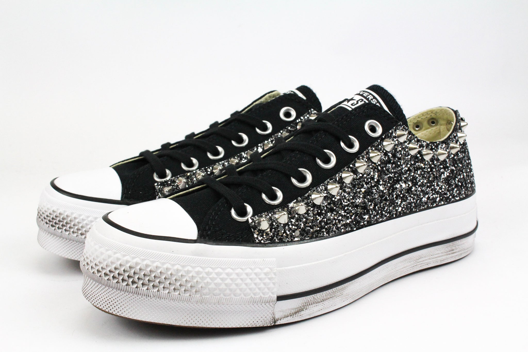 Converse All Star Platform Bassa Black Silver Glitter & Borchie