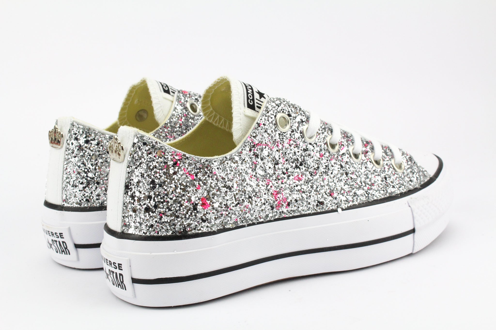 Converse All Star Platform Bassa White Silver Glitter & Vernice