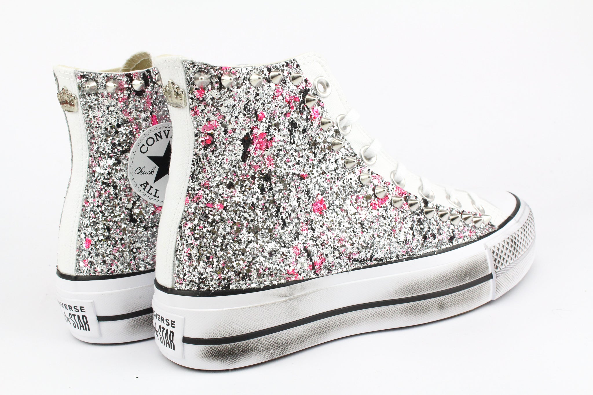 Converse All Star Platform Silver Glitter & Vernice