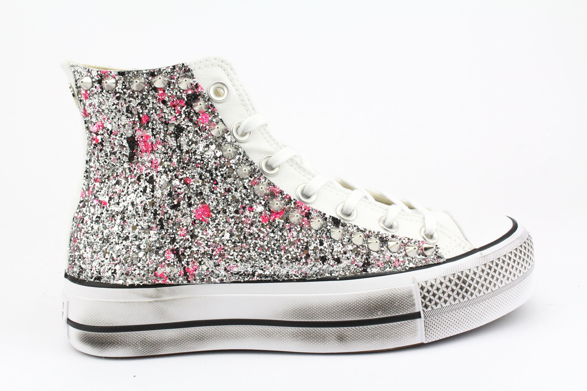 Converse All Star Platform Silver Glitter & Vernice