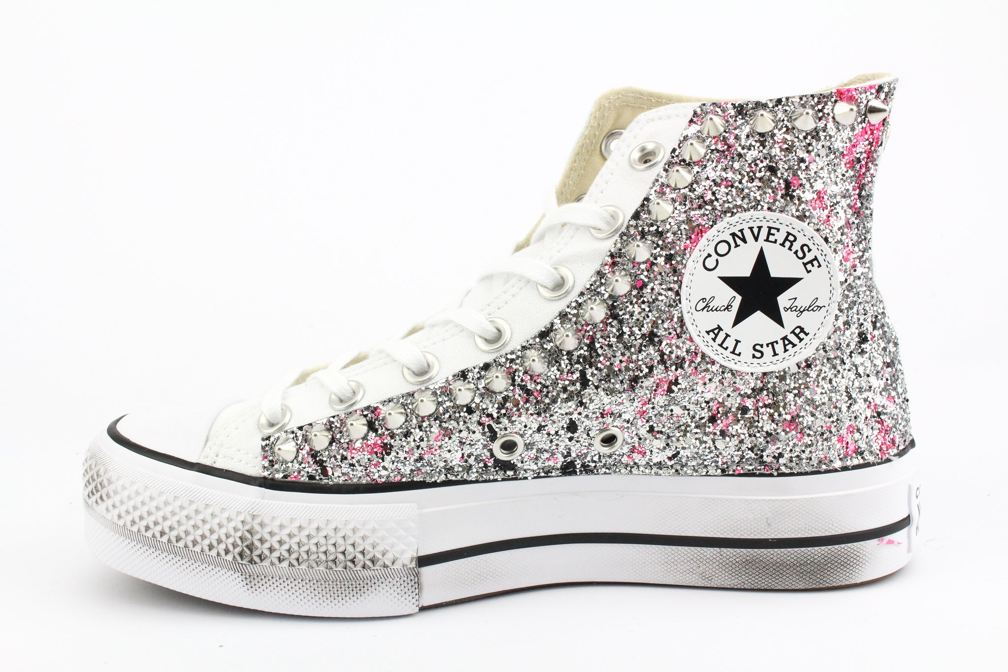 Converse All Star Platform Silver Glitter & Vernice