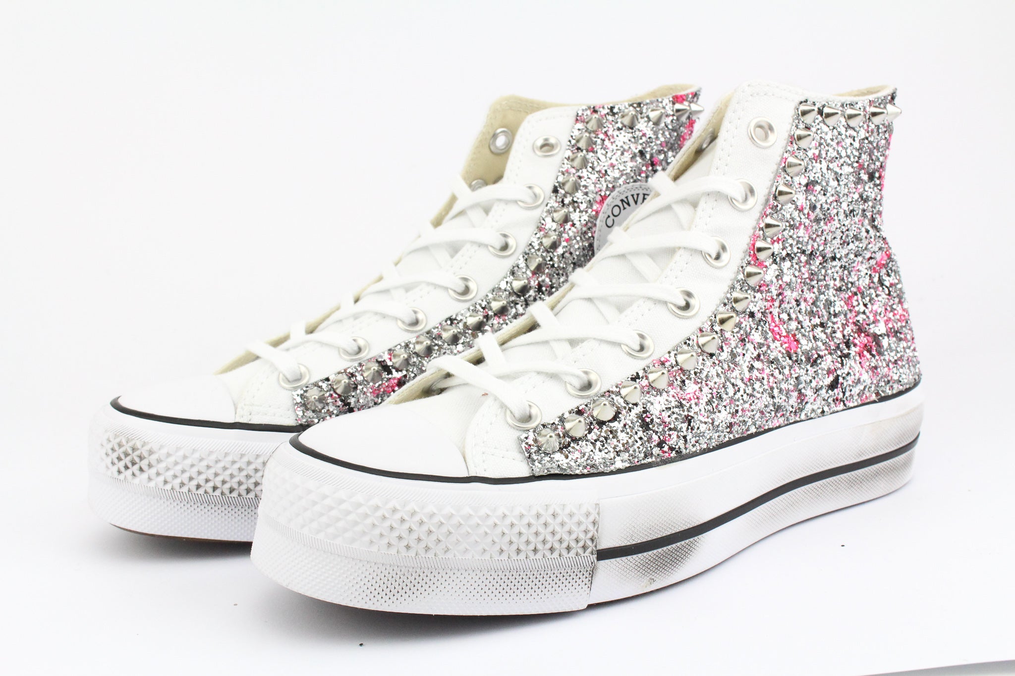 Converse All Star Platform Silver Glitter & Vernice