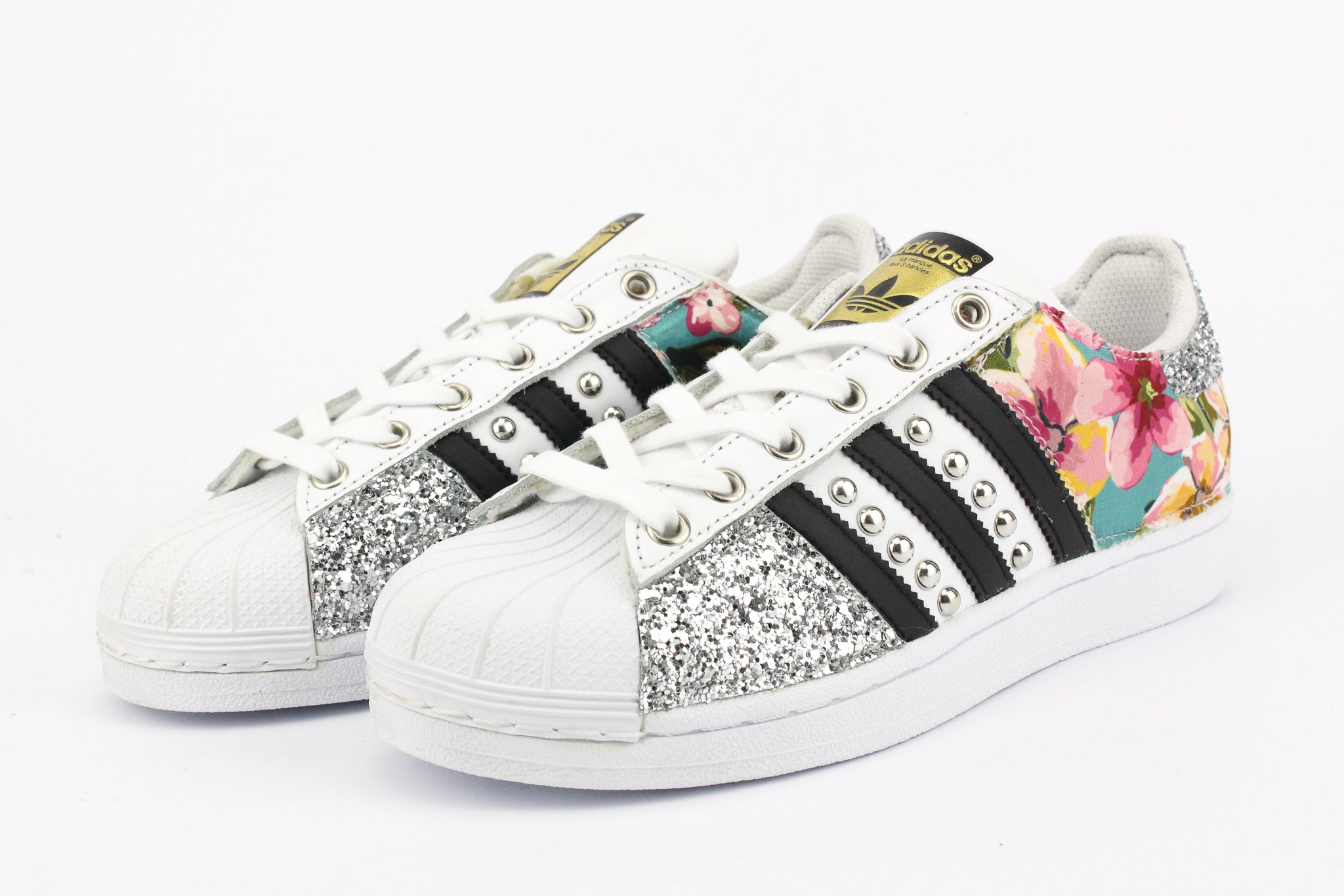 Adidas Superstar Fiori Silver Glitter & Borchie