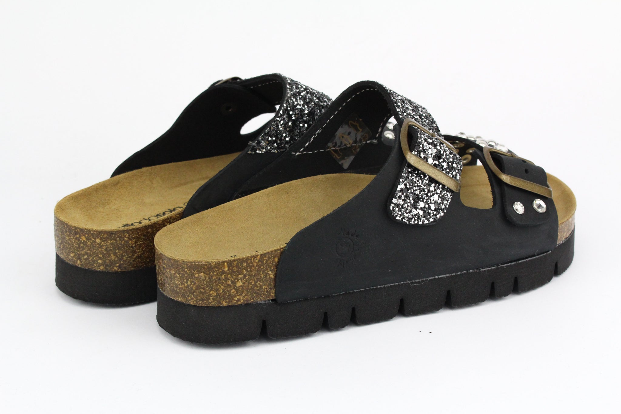 Sandali Platform Strass Borchie & Black Silver Glitter