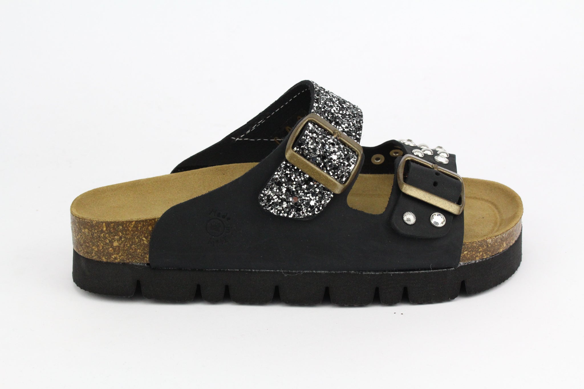 Sandali Platform Strass Borchie & Black Silver Glitter