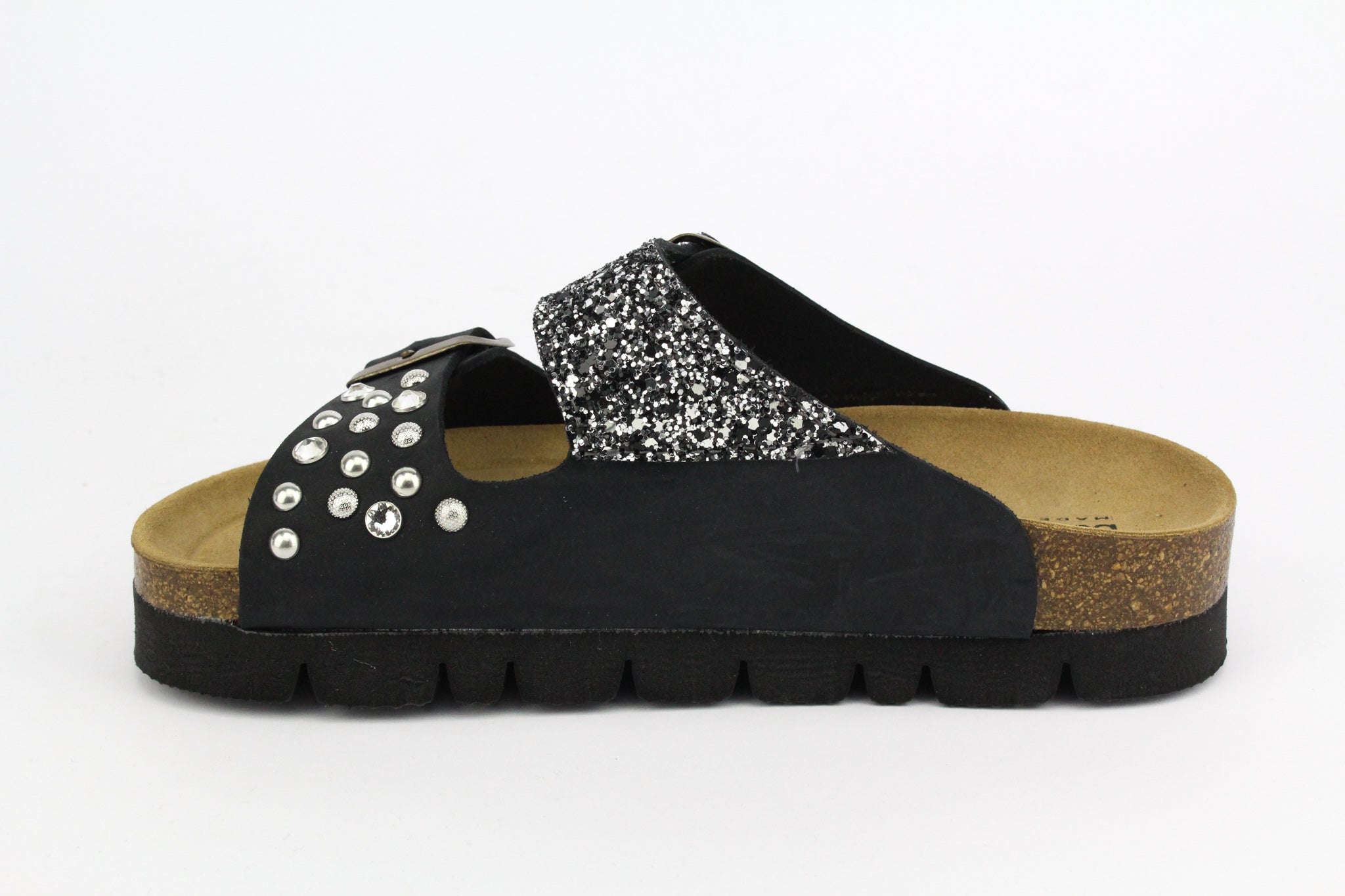 Sandali Platform Strass Borchie & Black Silver Glitter