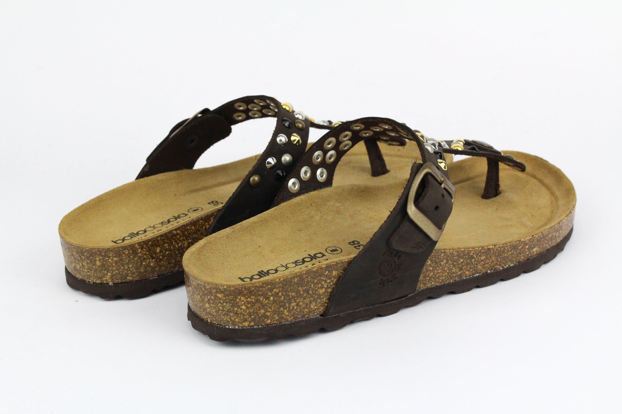 Sandali Infradito Brown Total Borchie Vintage