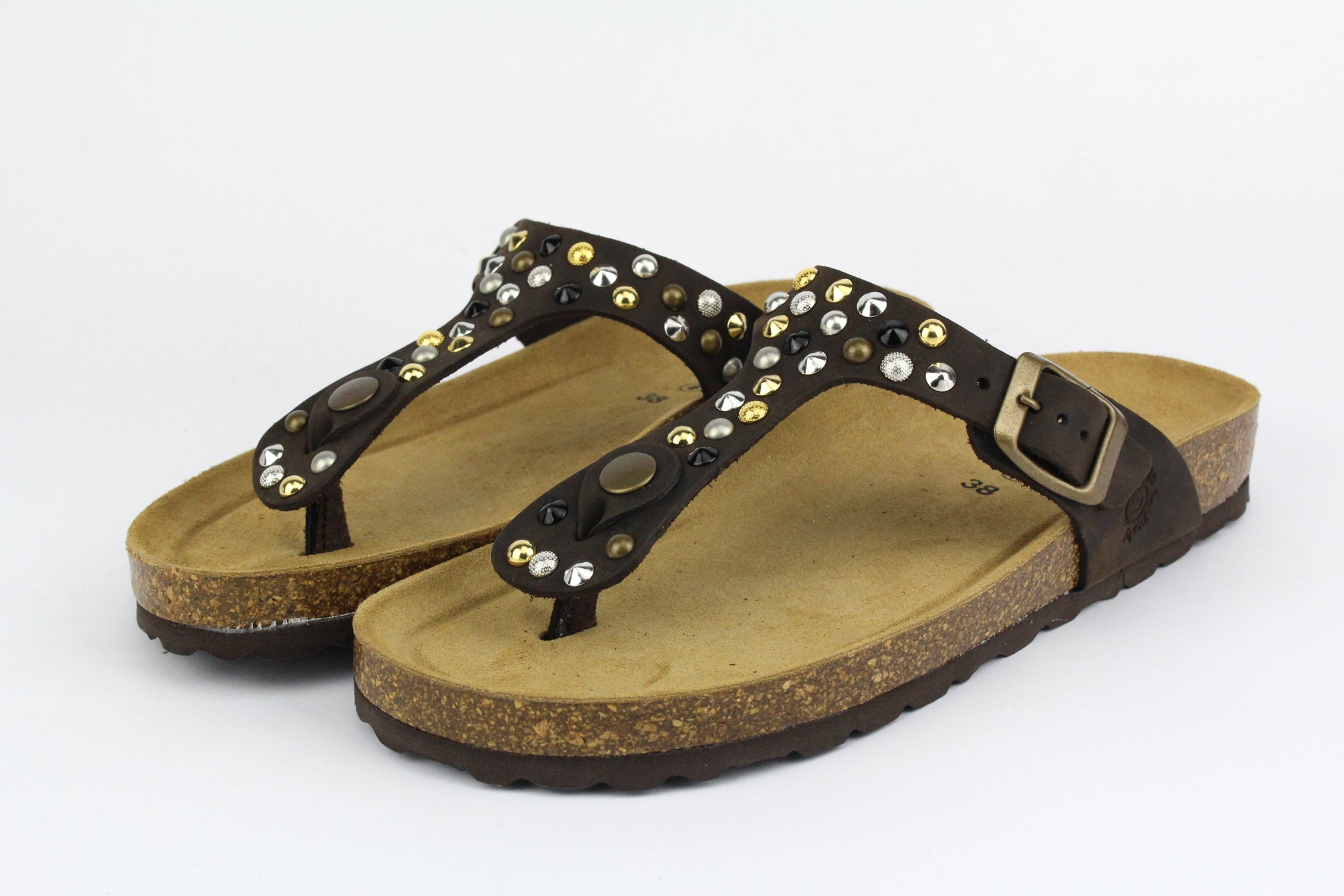 Sandali Infradito Brown Total Borchie Vintage