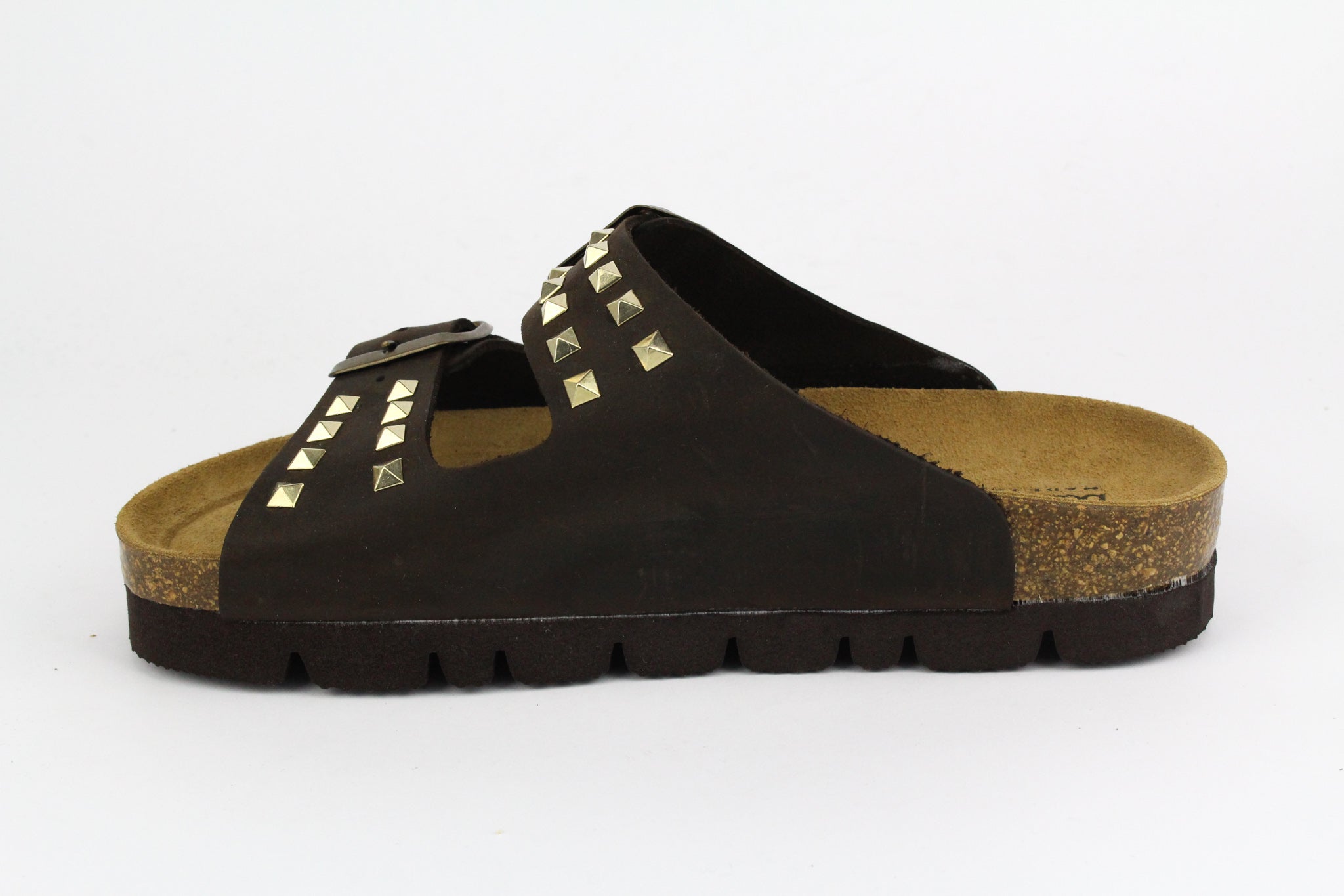 Sandali Platform Brown Borchie Piramide Gold