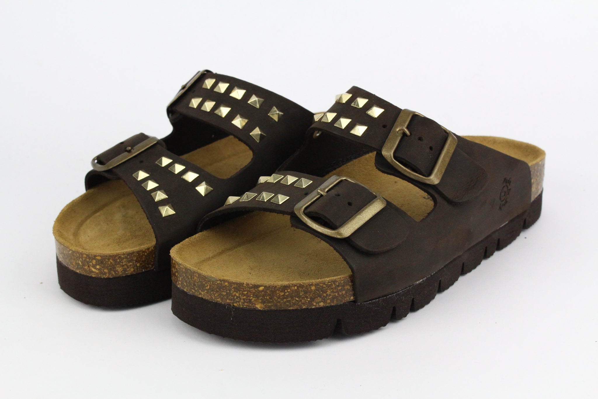 Sandali Platform Brown Borchie Piramide Gold