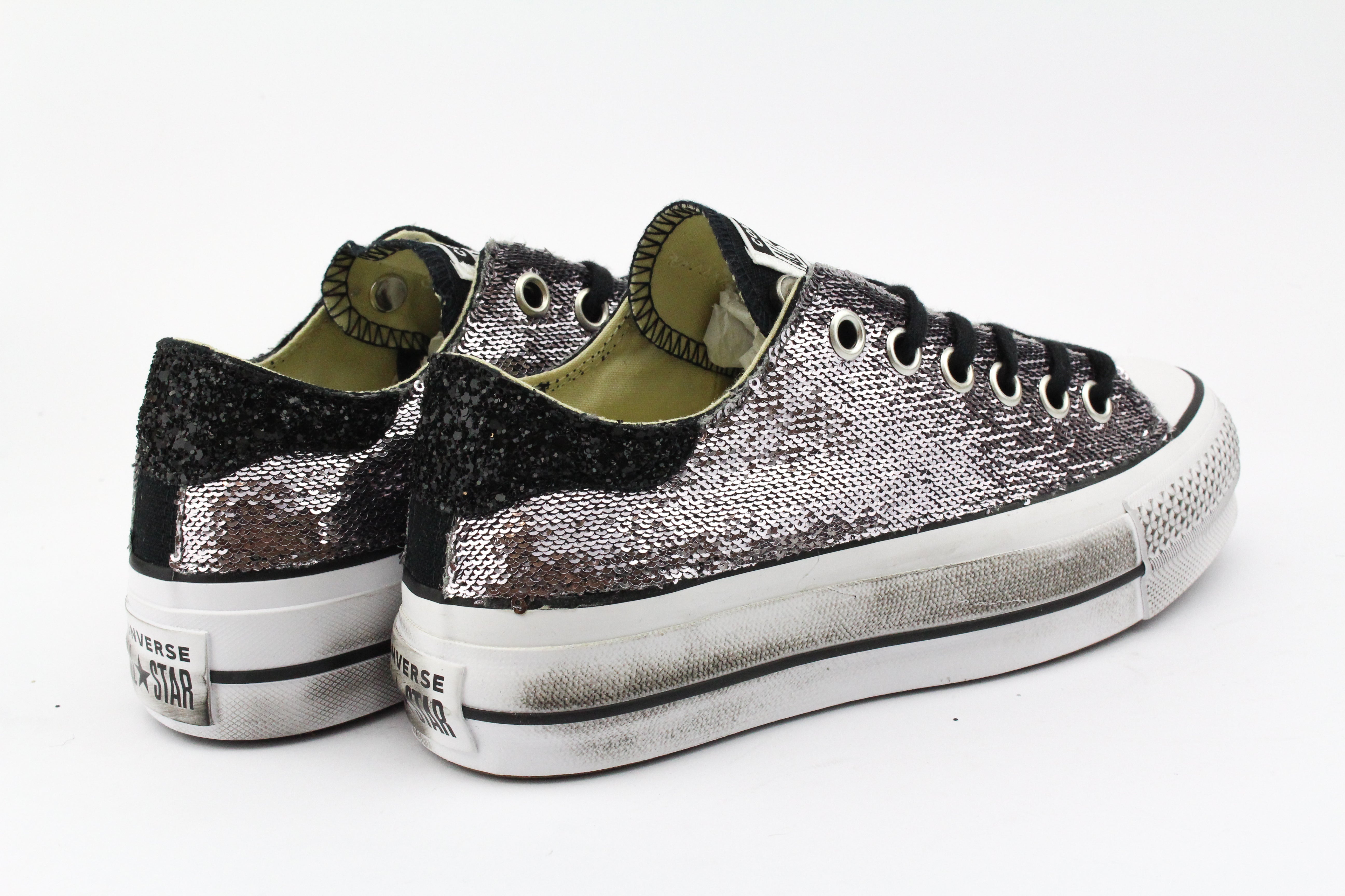 Converse All Star Platform Bassa Silver Paillettes & Glitter