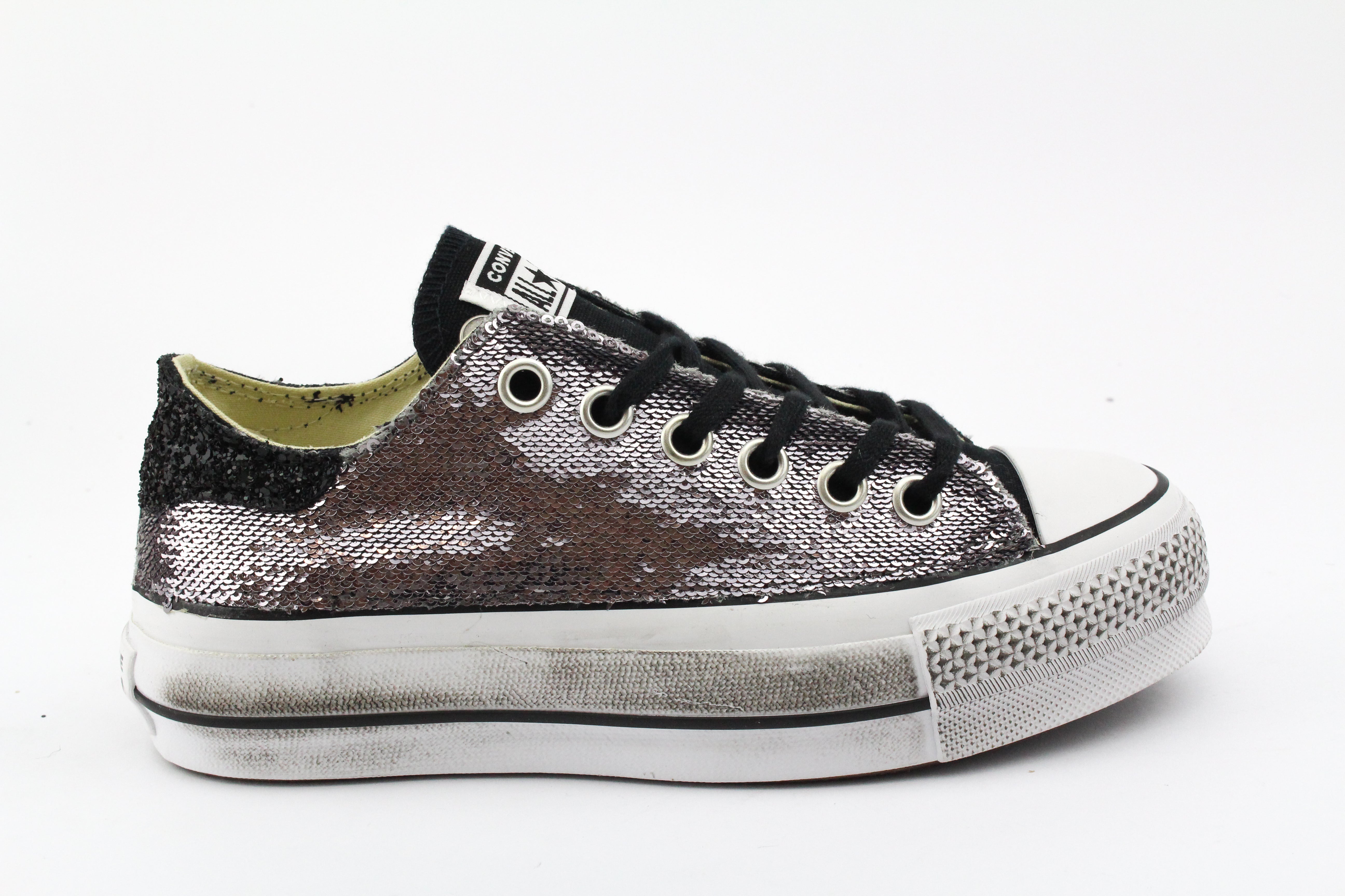 Converse All Star Platform Bassa Silver Paillettes & Glitter