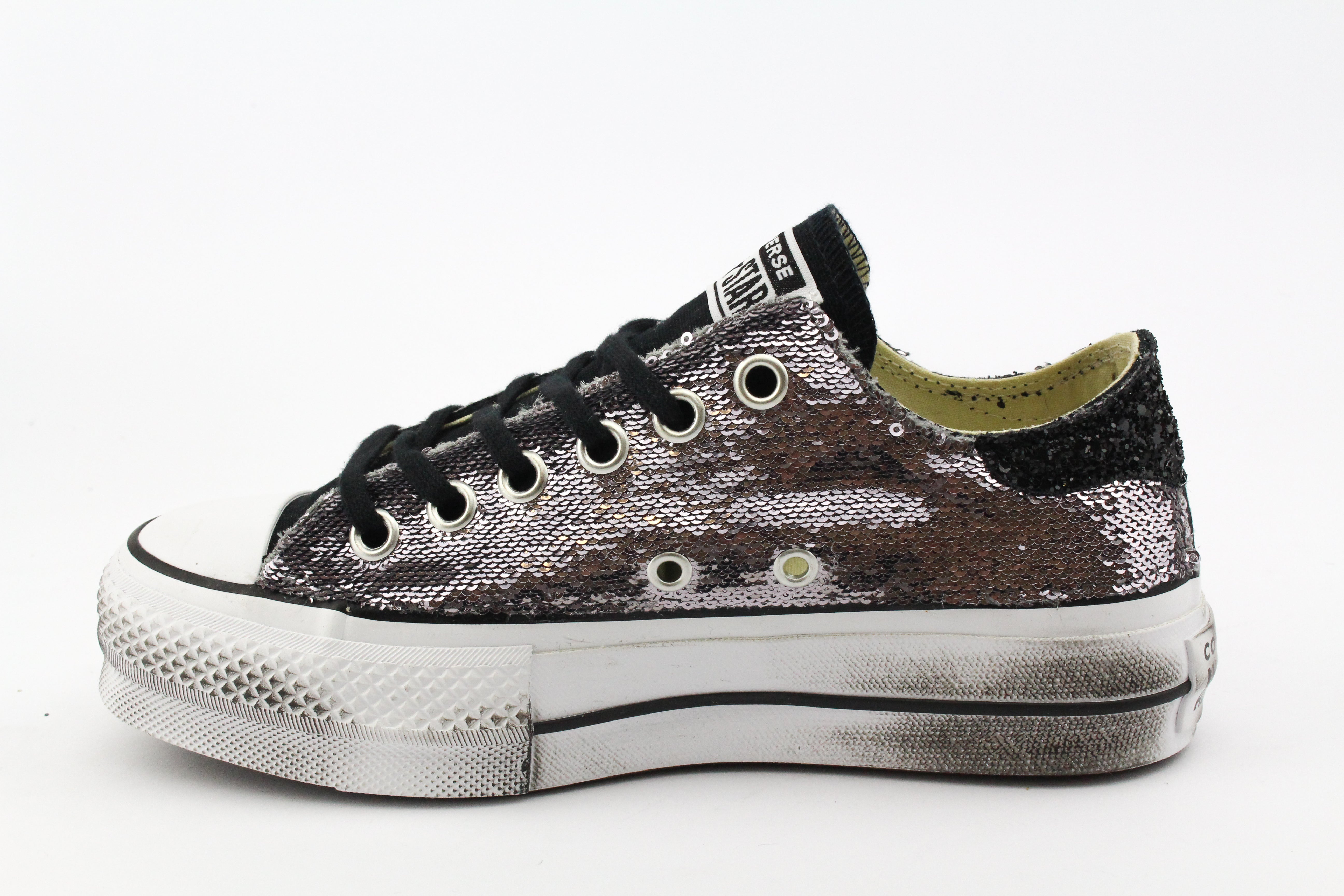 Converse All Star Platform Bassa Silver Paillettes & Glitter