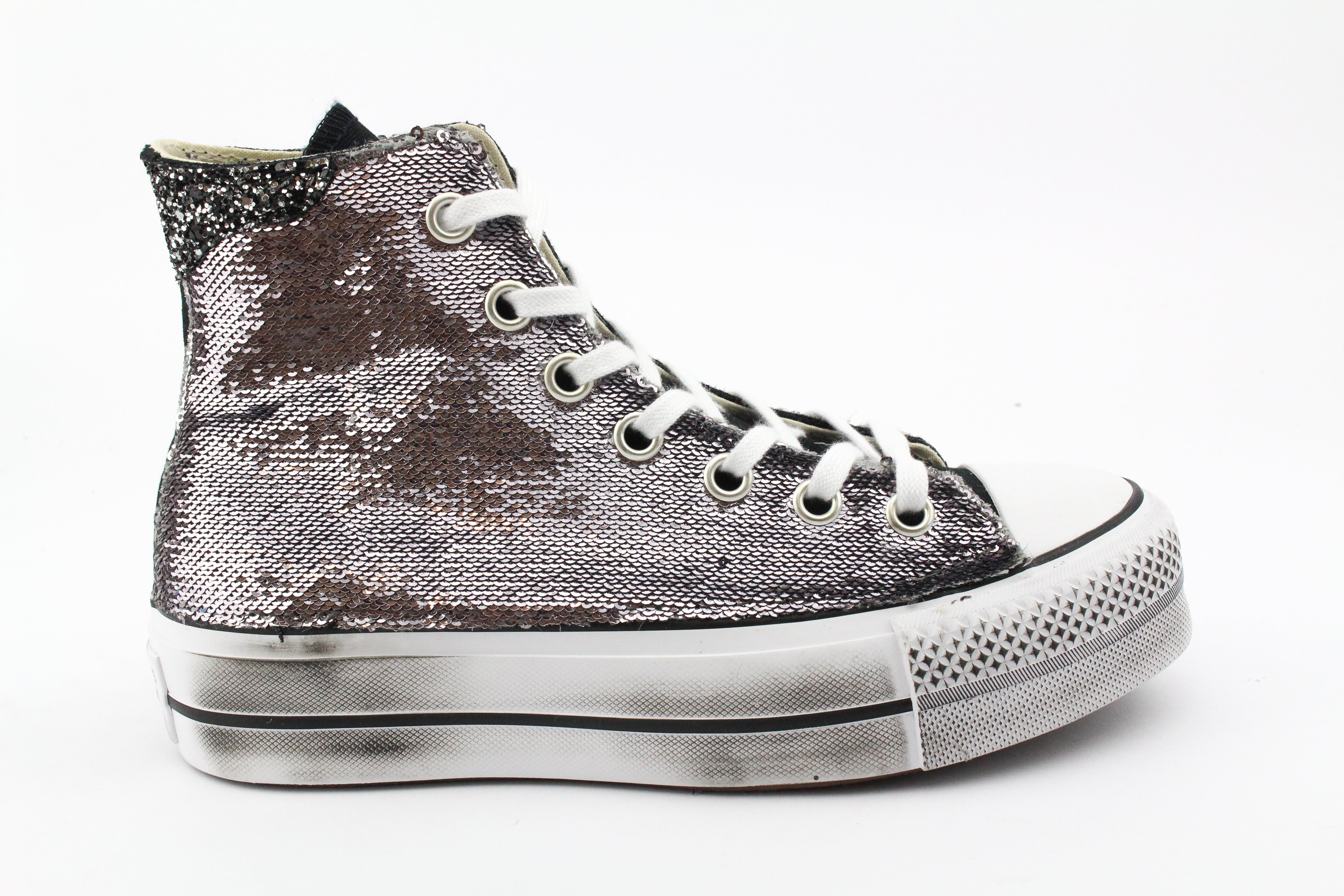 Converse All Star Platform Silver Paillettes & Black Glitter