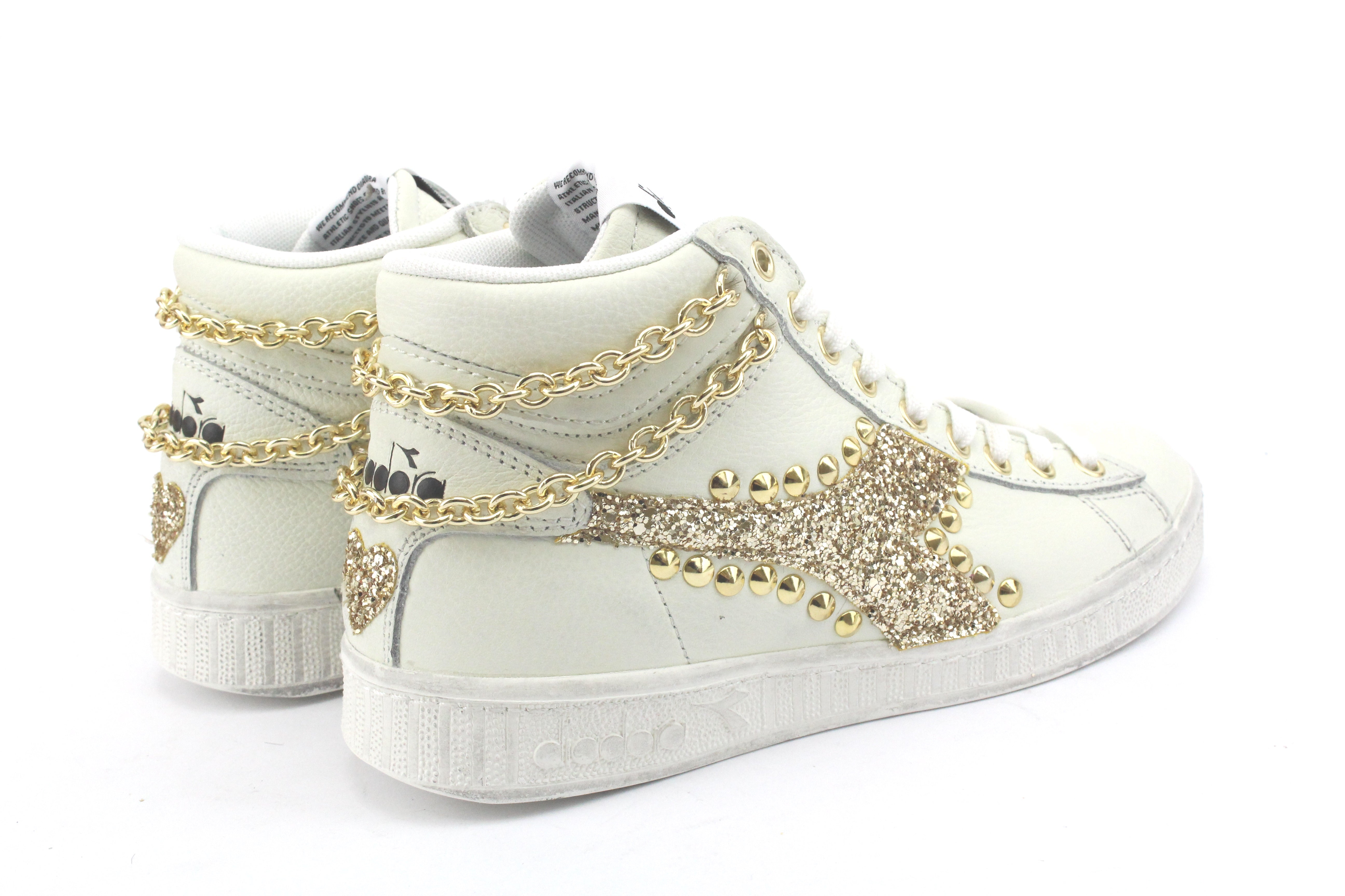 Diadora Game L High Waxed Glitter Oro Borchie & Catena