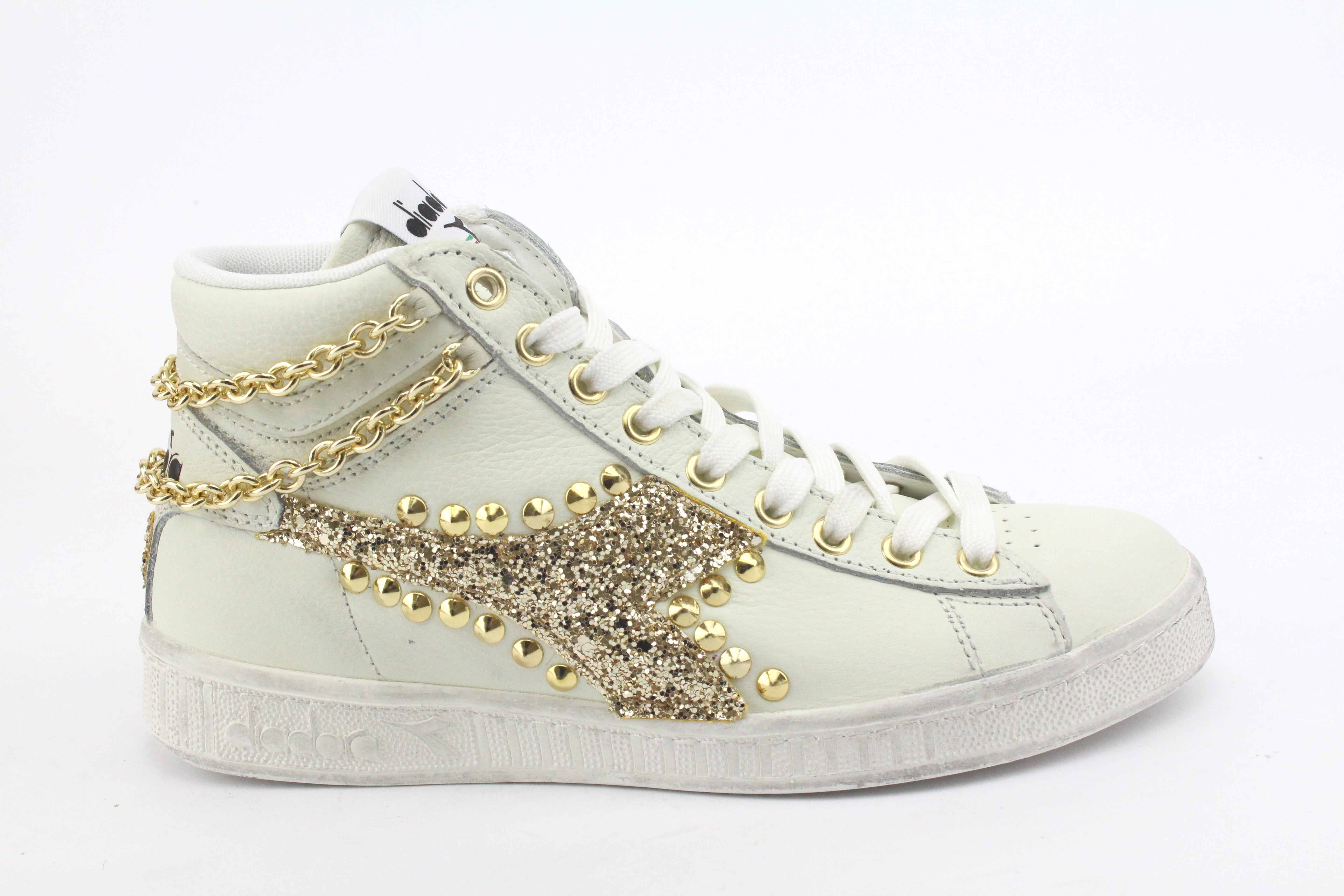 Diadora Game L High Waxed Glitter Oro Borchie & Catena