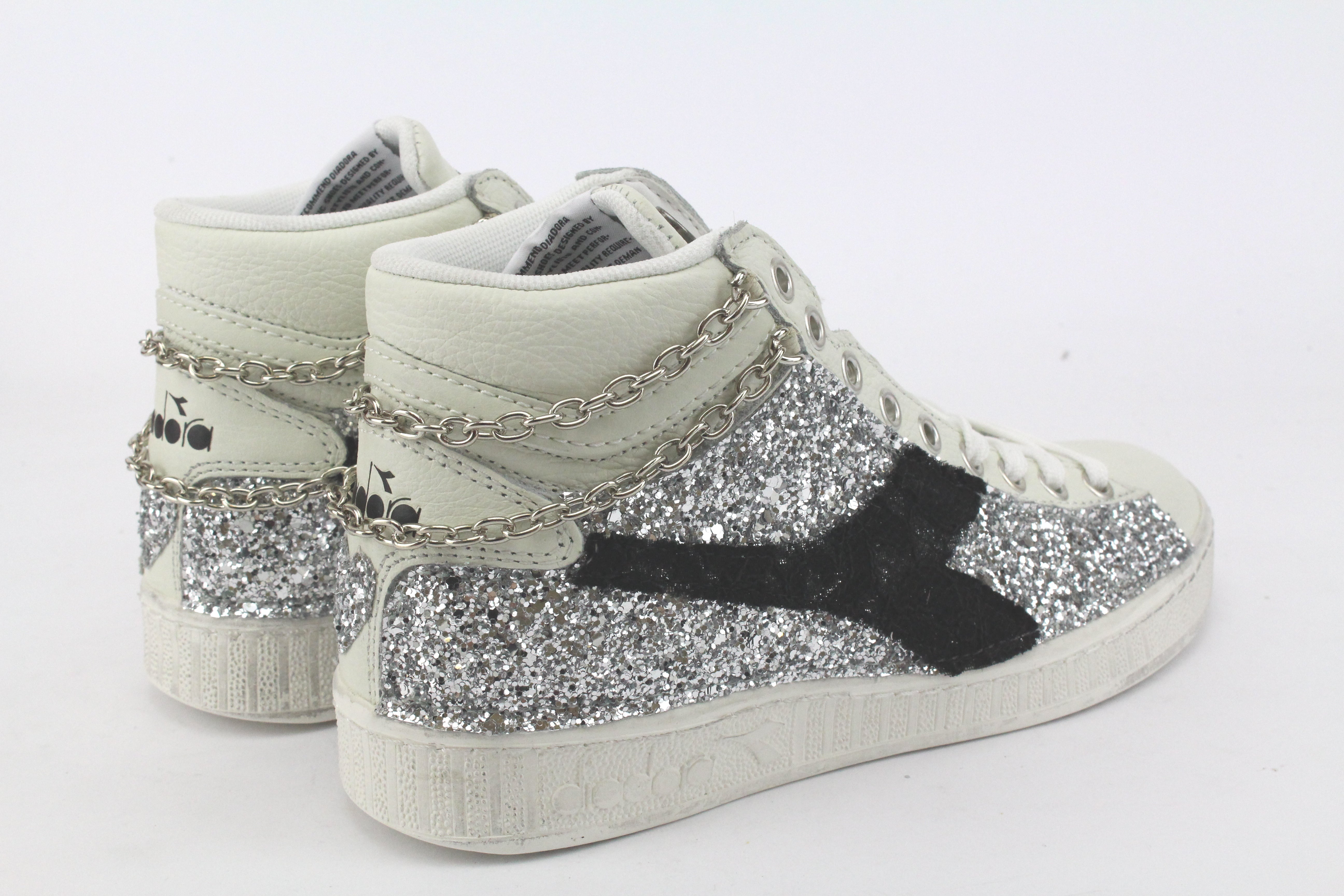 Diadora Game L High Waxed Total Glitter Argento & Catena