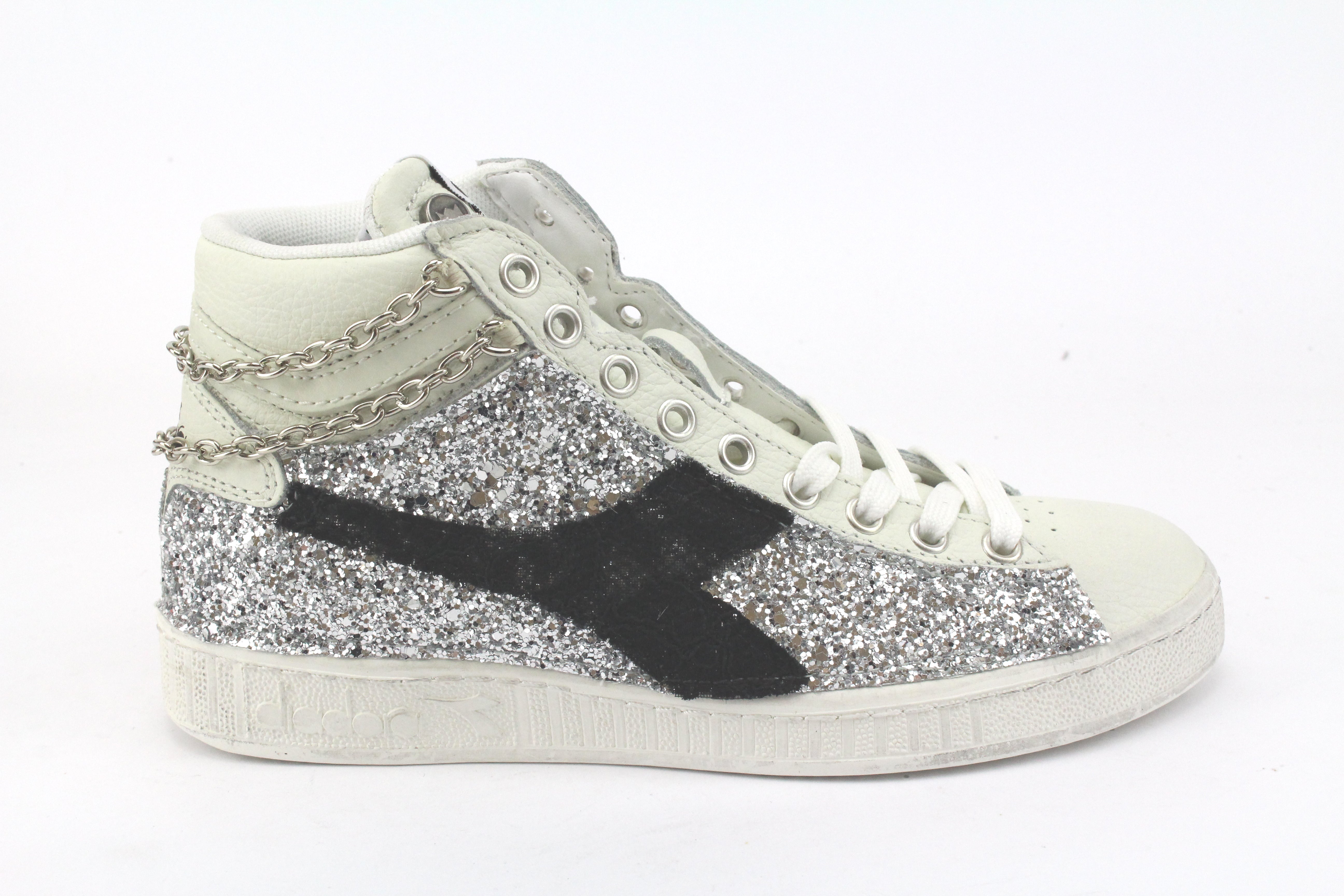 Diadora Game L High Waxed Total Glitter Argento & Catena