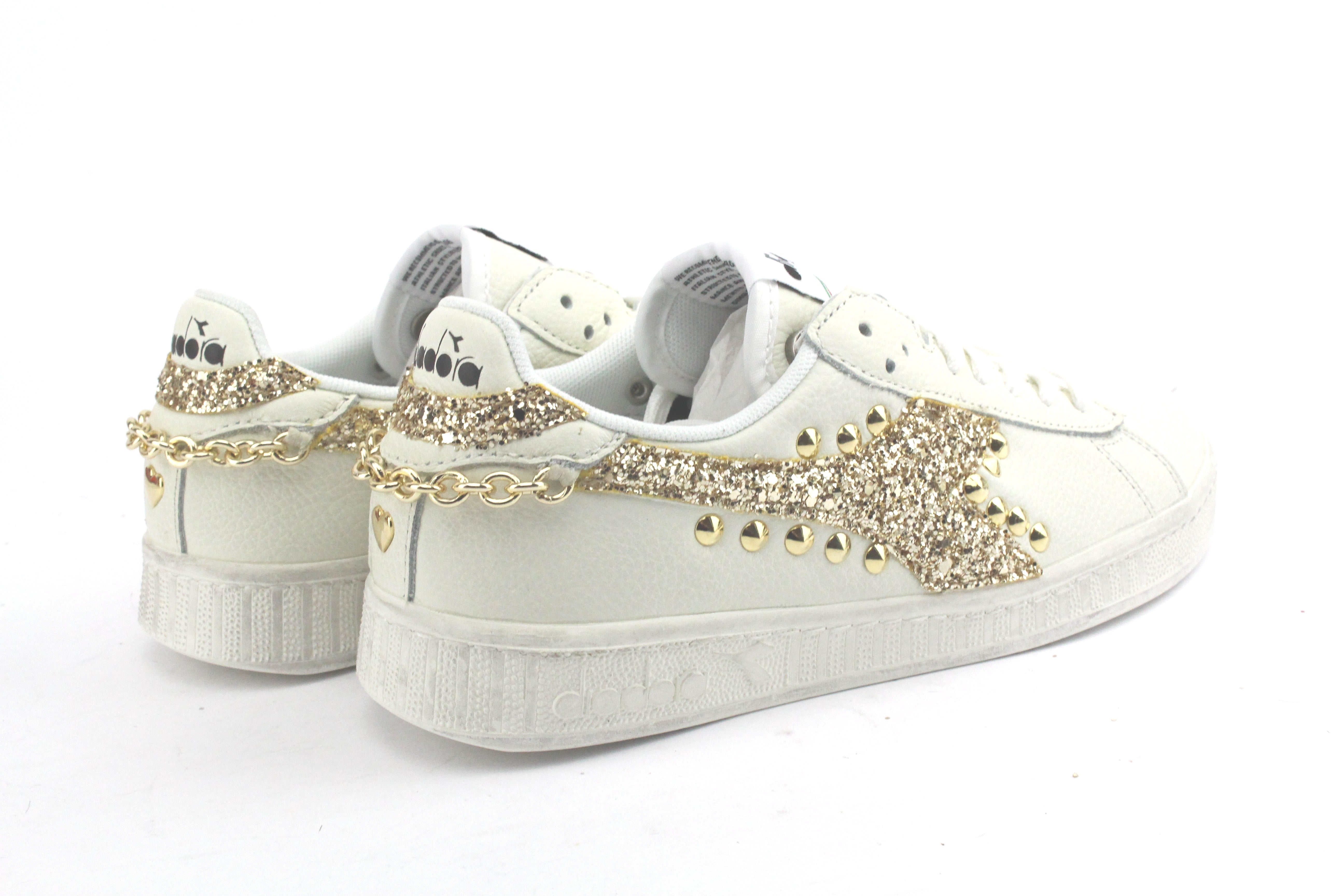 Diadora Game L High Waxed Bassa Glitter Oro Borchie & Catena