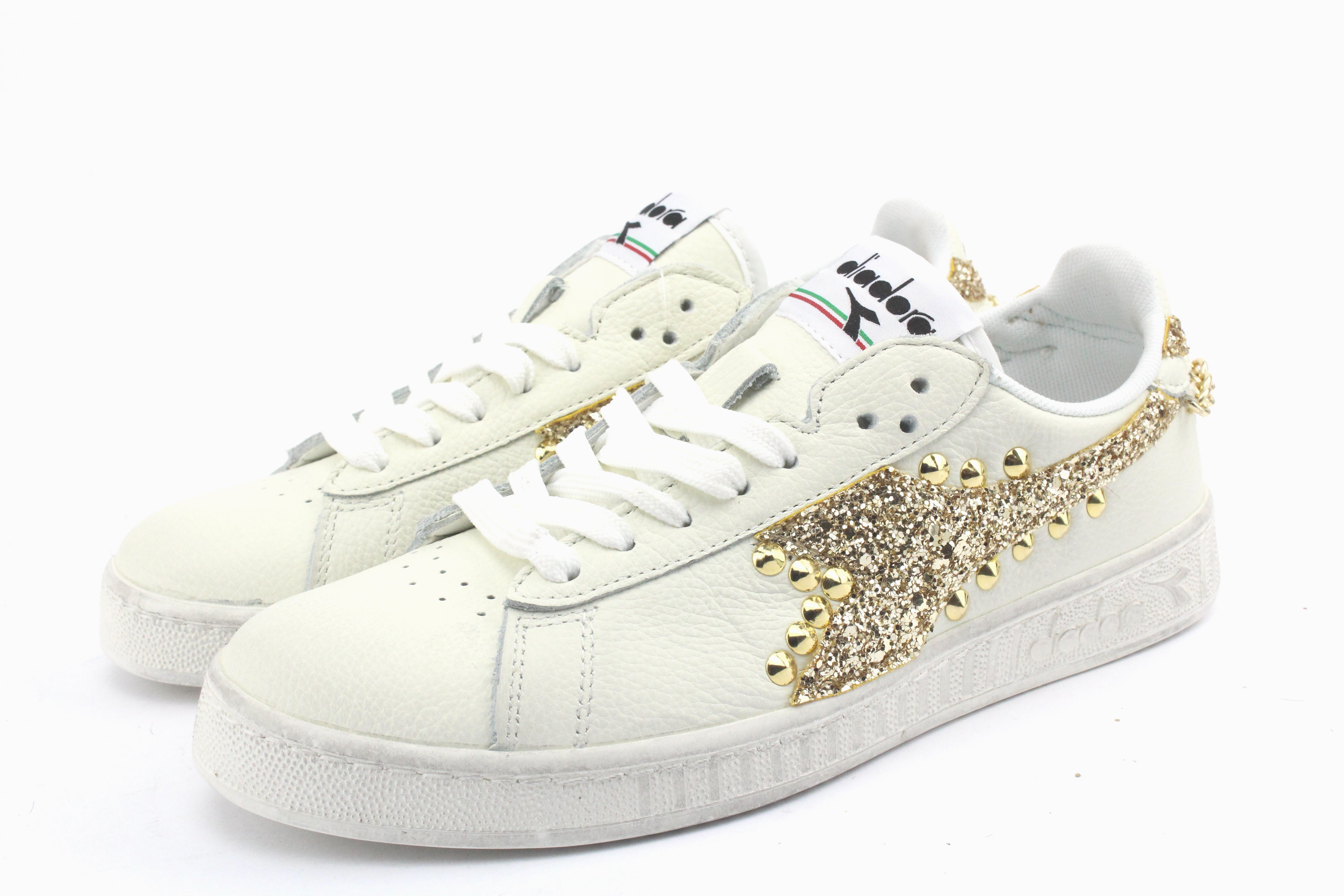 Diadora Game L High Waxed Bassa Glitter Oro Borchie & Catena