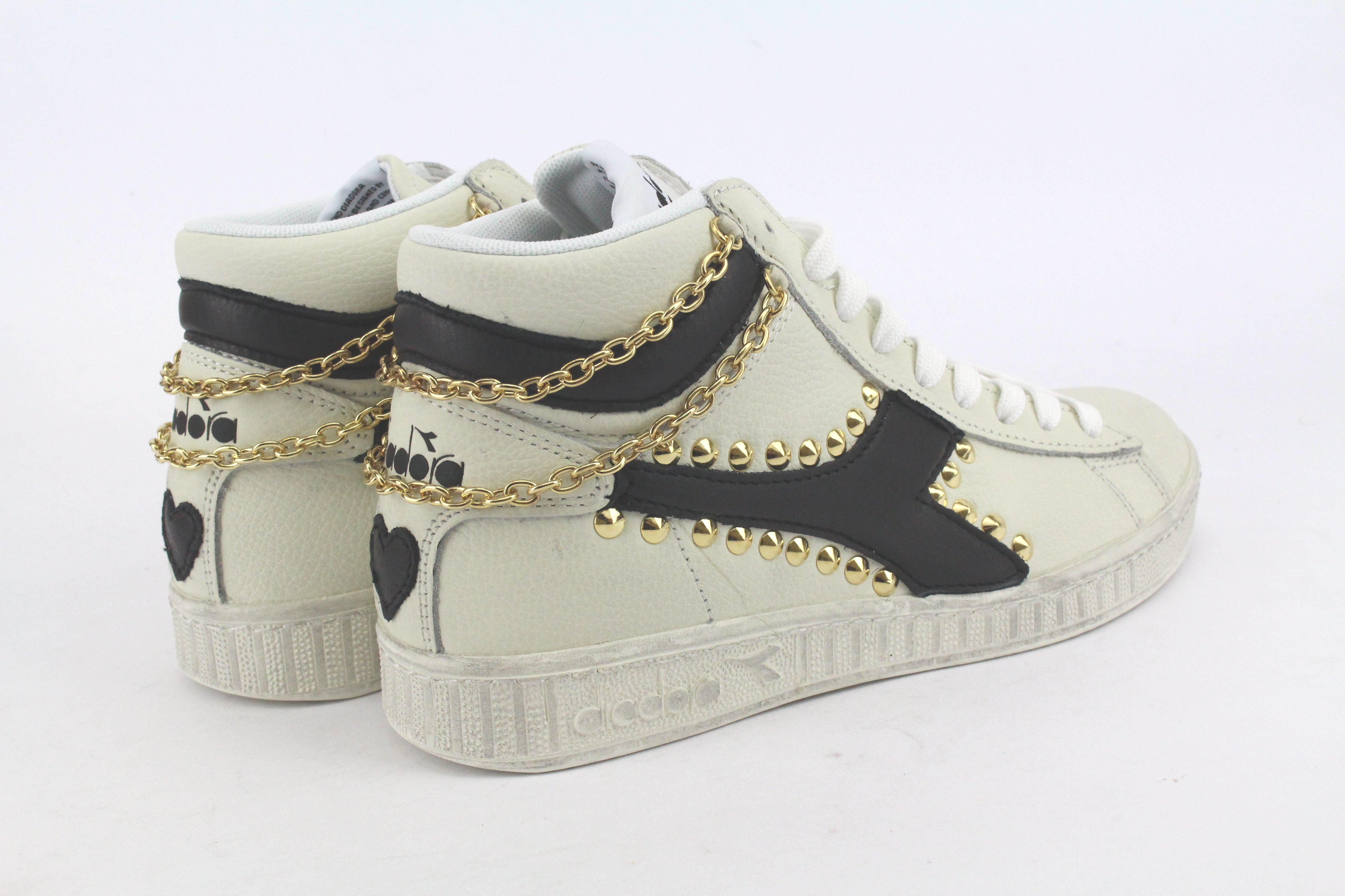 Diadora Game L High Waxed Pelle Nera Borchie & Catena