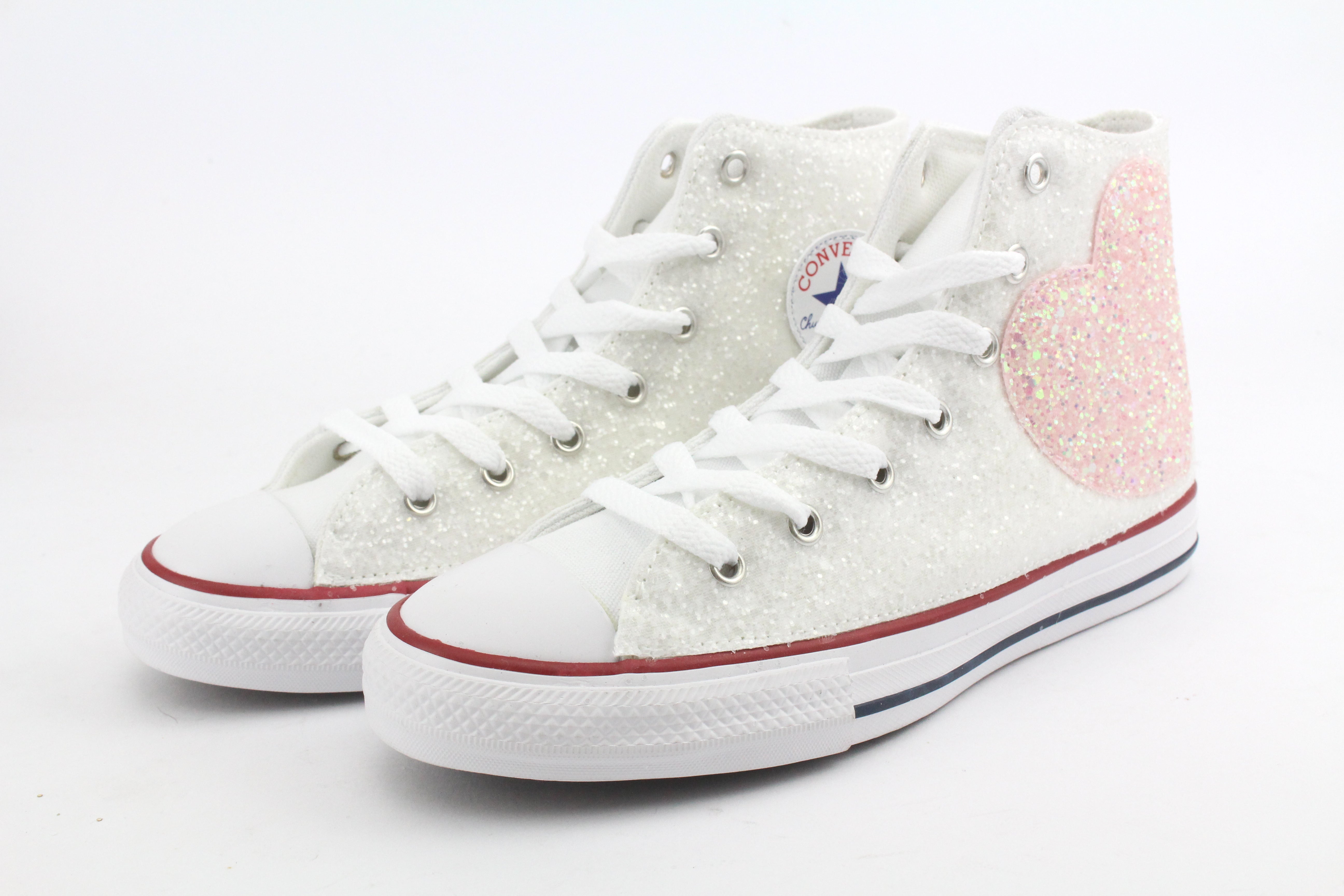 Converse All Star White Cuore Glitter Rosa