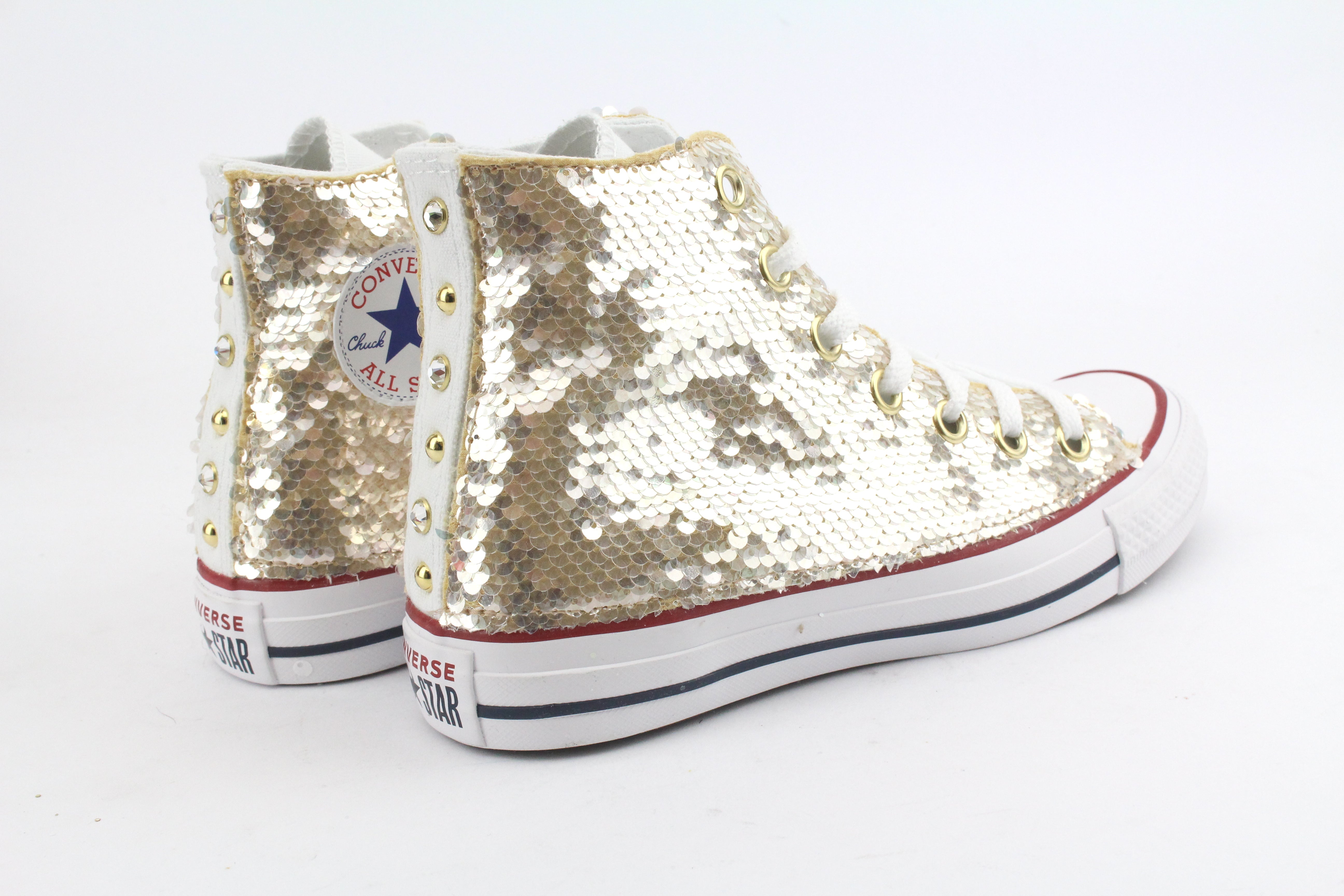 Converse All Star White Pailettes Oro Borchie & Strass