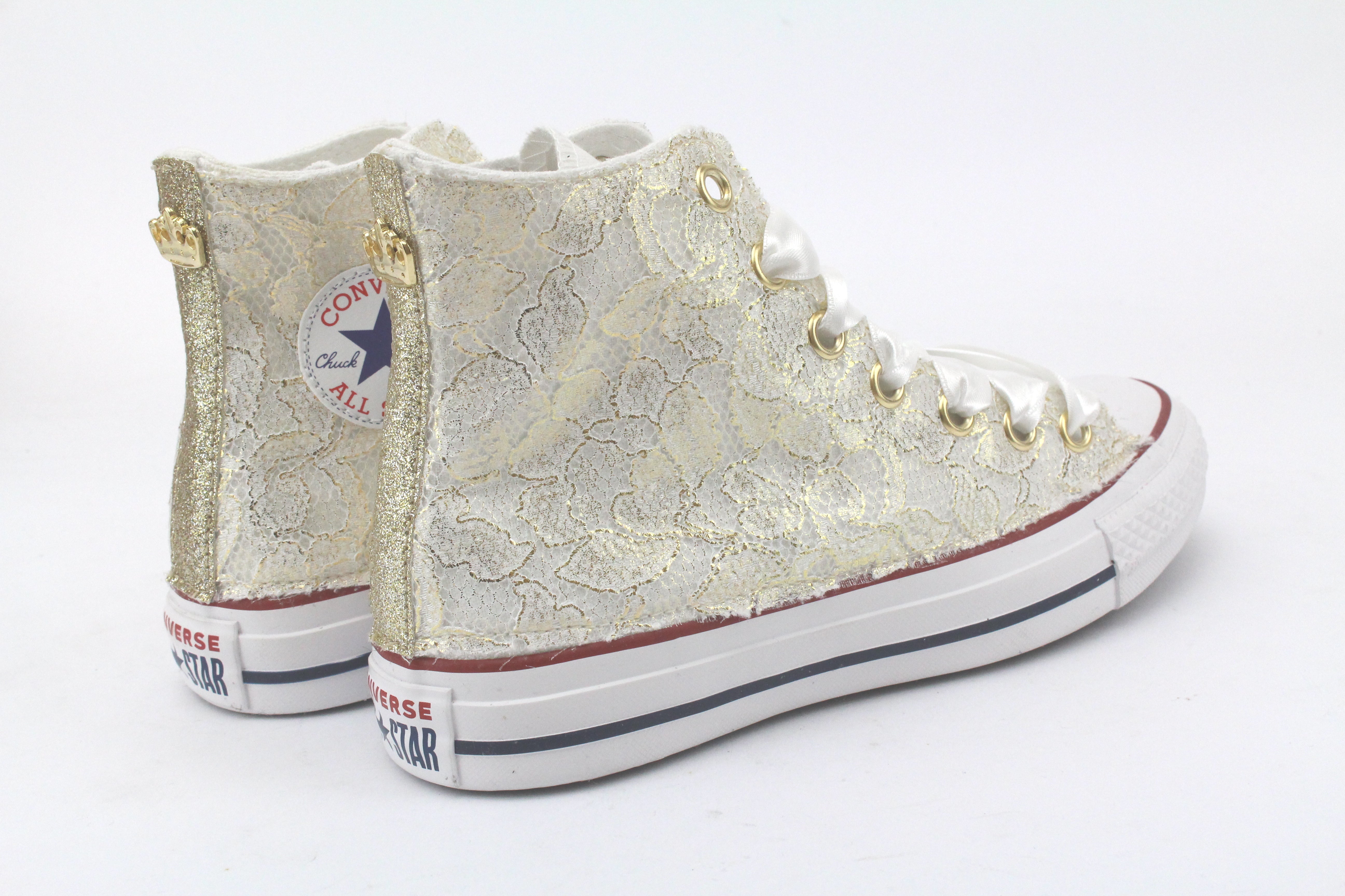 Converse All Star White Pizzo Oro & Lacci in Raso
