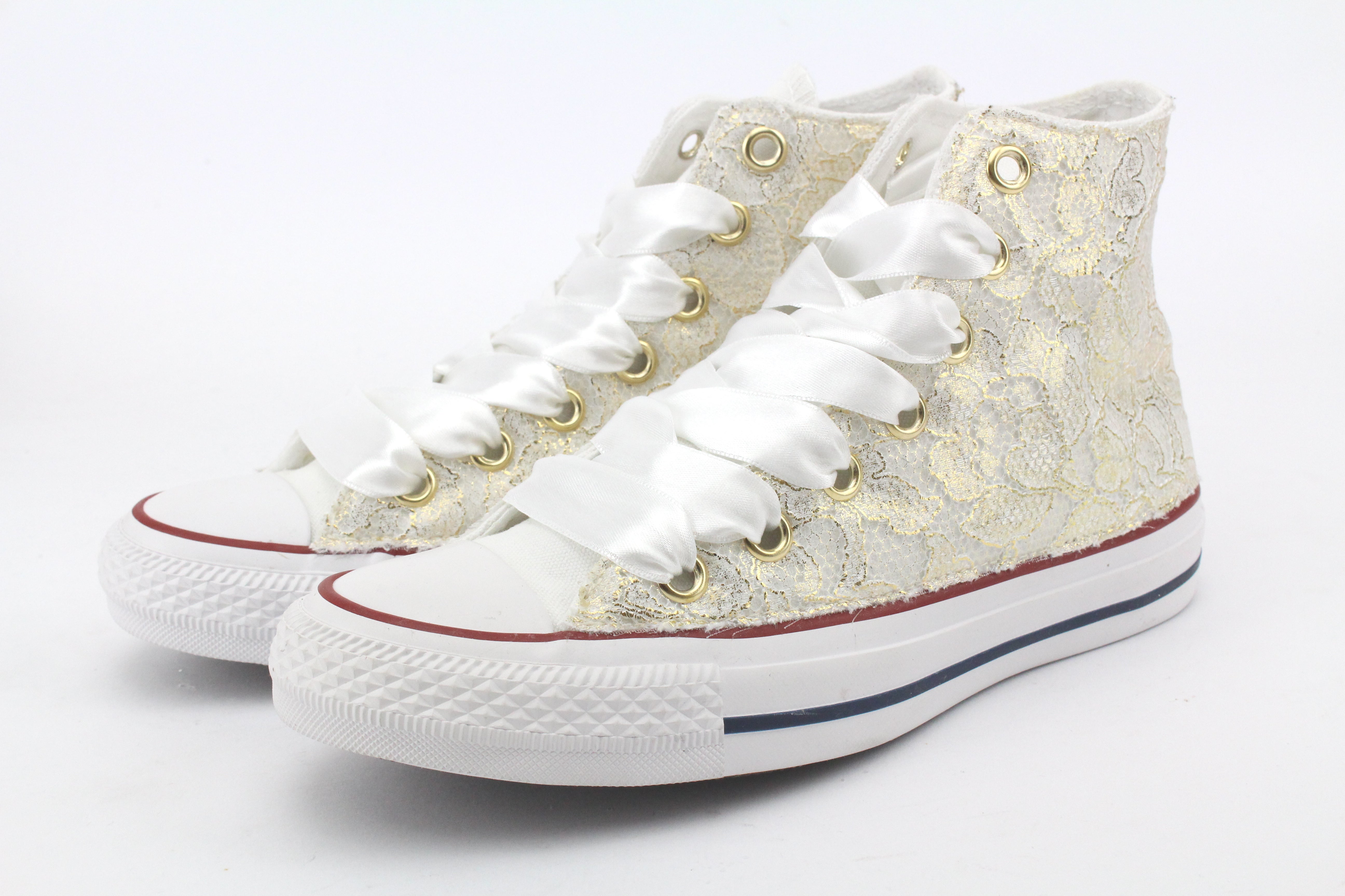 Converse All Star White Pizzo Oro & Lacci in Raso