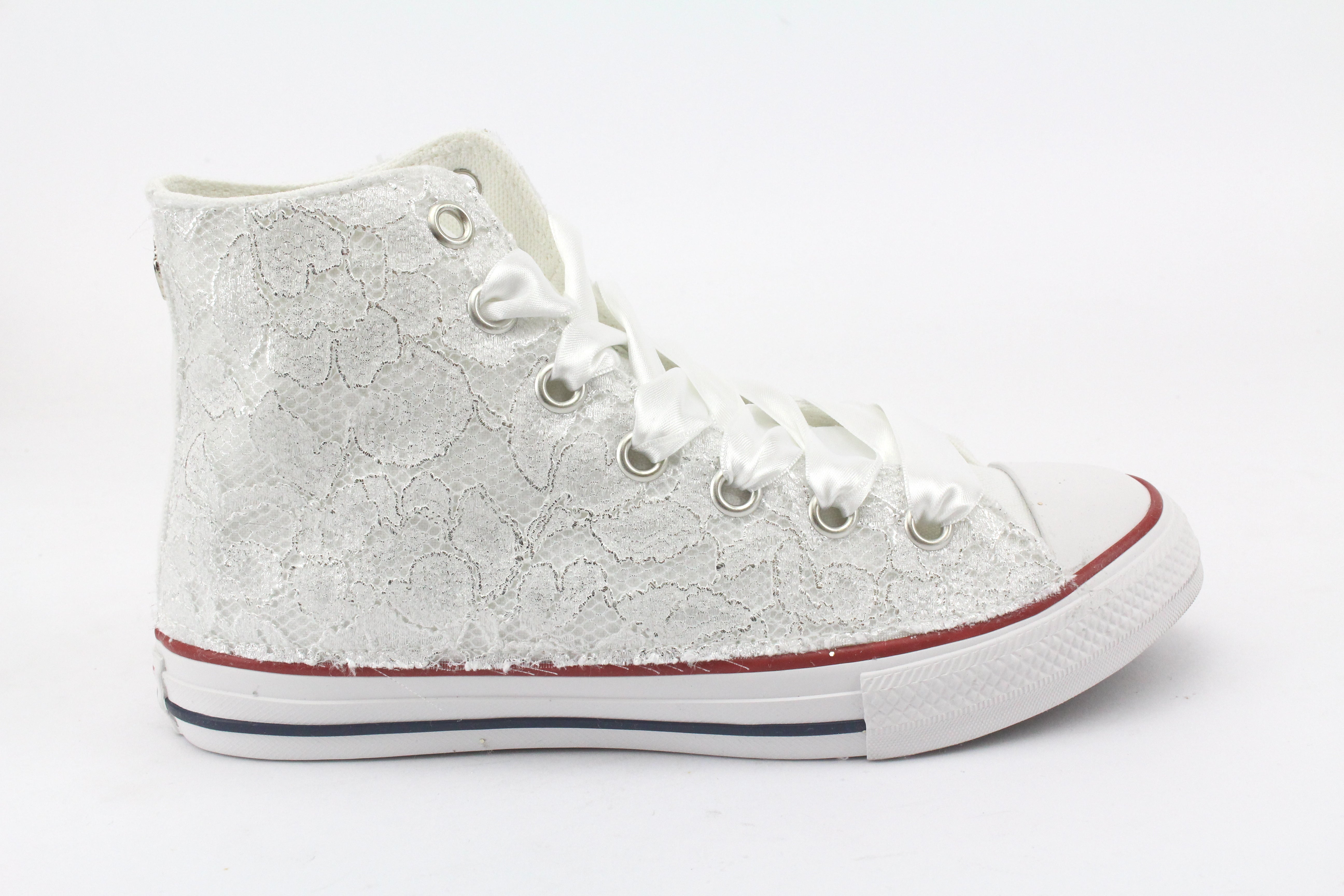 Converse All Star White Pizzo Bianco & Lacci in Raso