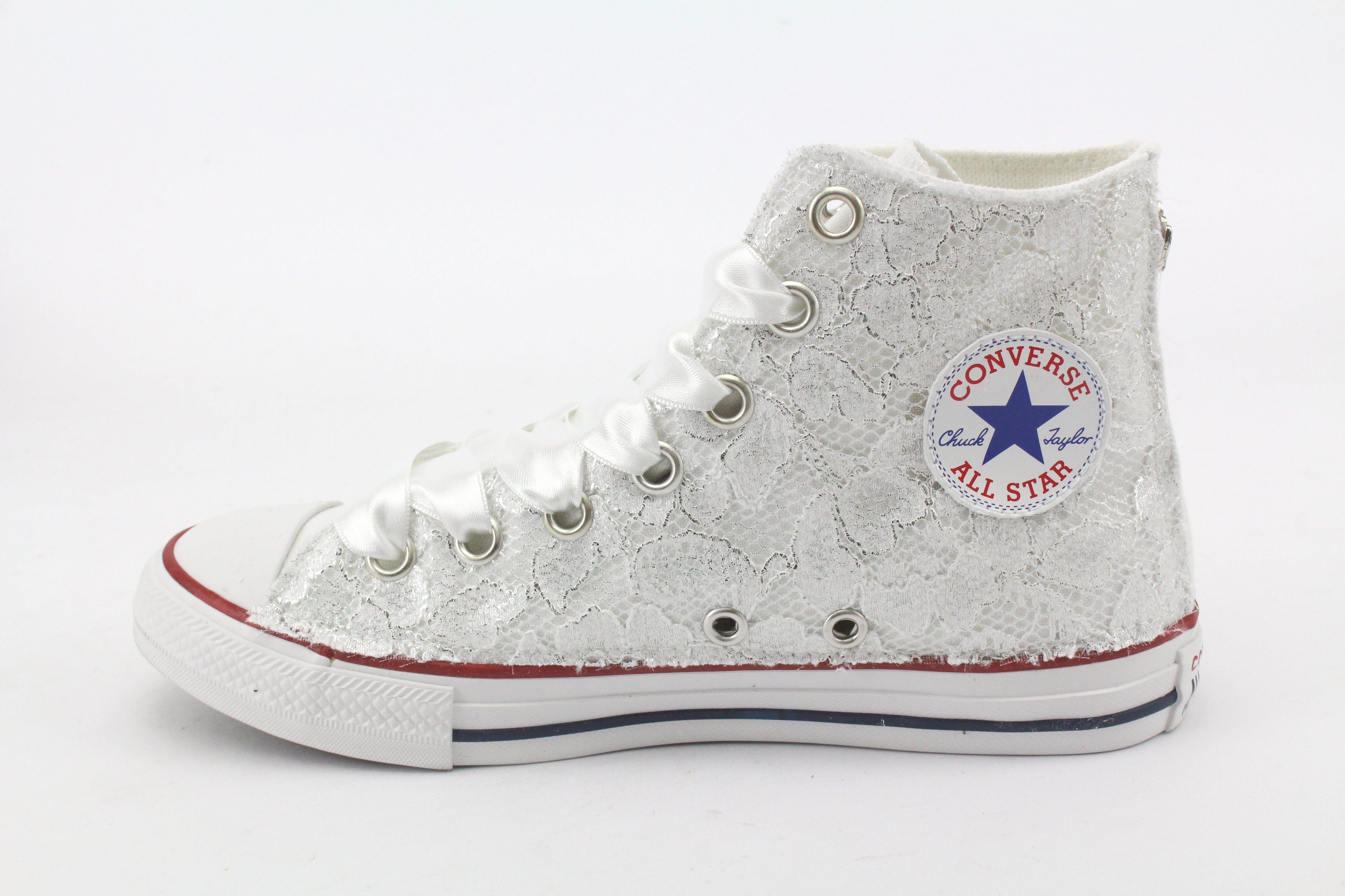 Converse All Star White Pizzo Bianco & Lacci in Raso