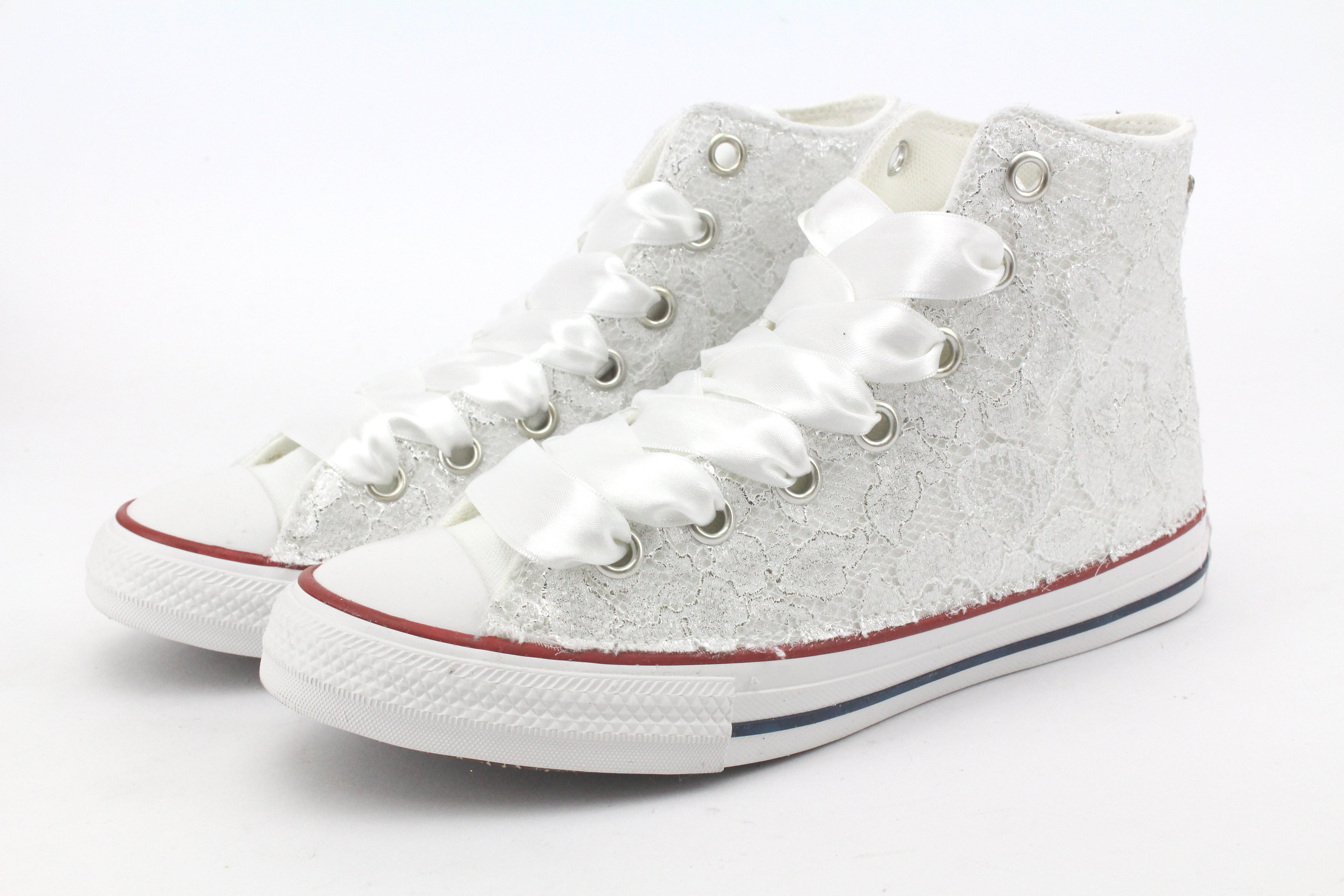 Converse All Star White Pizzo Bianco & Lacci in Raso