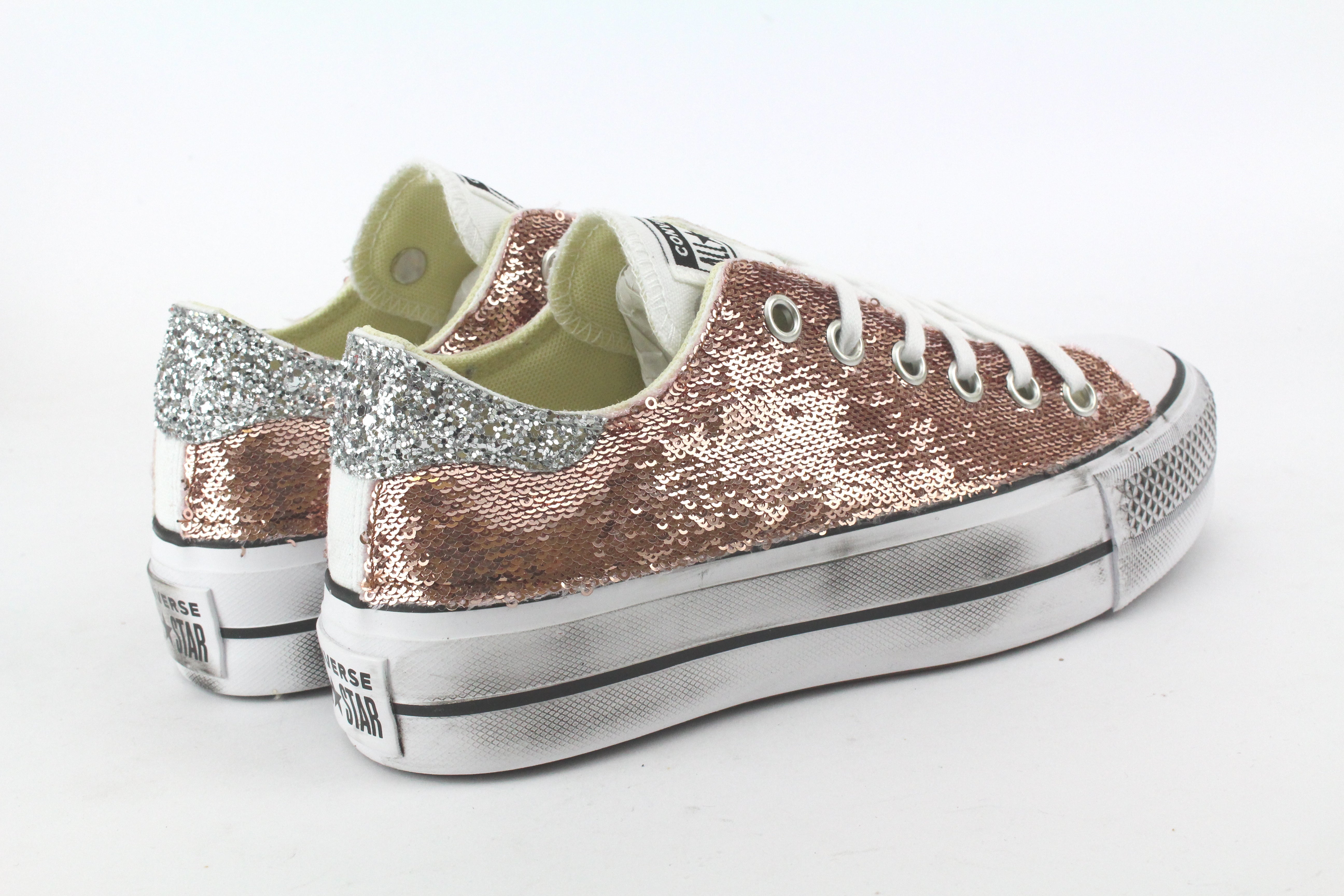 Converse All Star Platform Bassa Micro Paillettes & Silver Glitter
