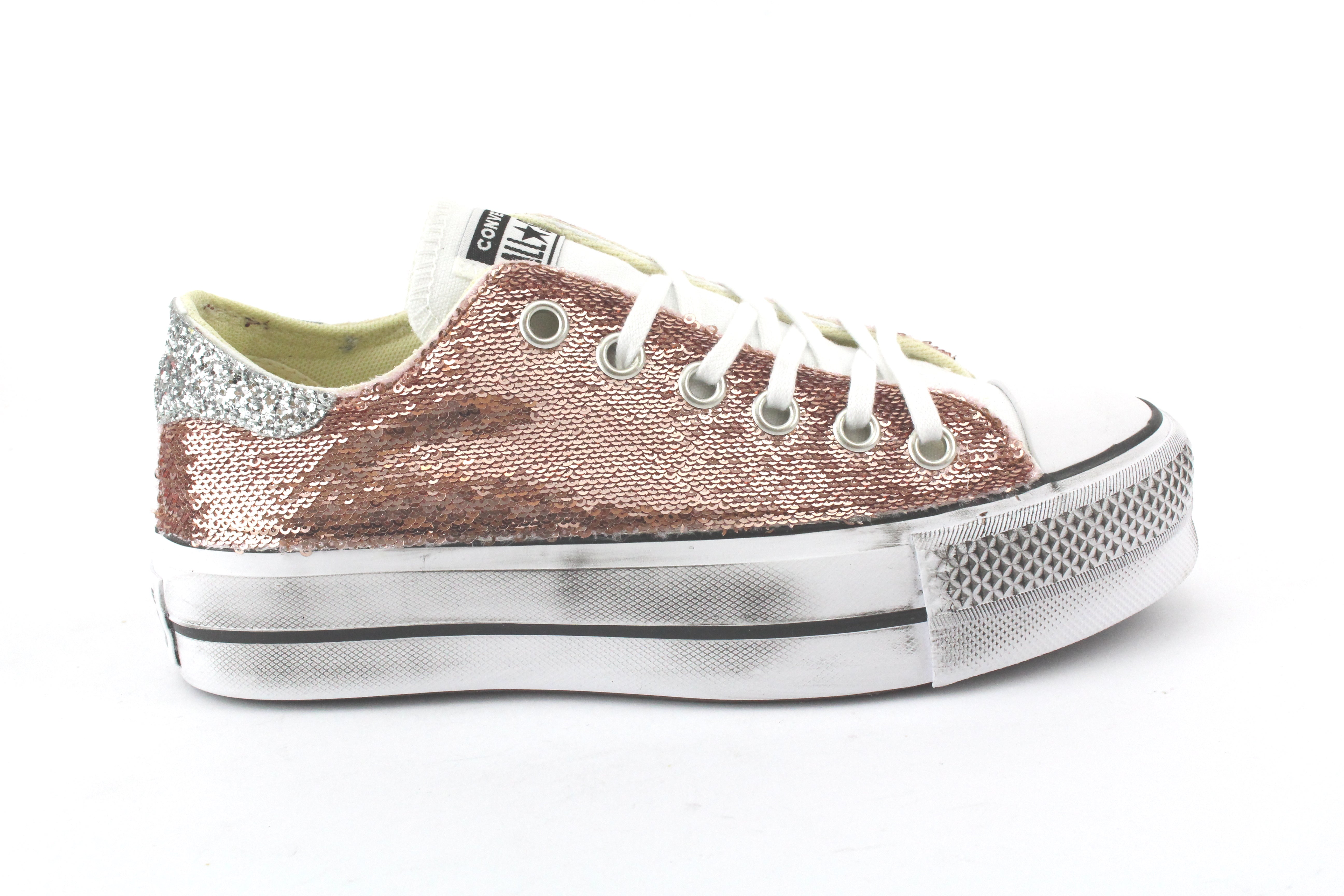 Converse All Star Platform Bassa Micro Paillettes & Silver Glitter