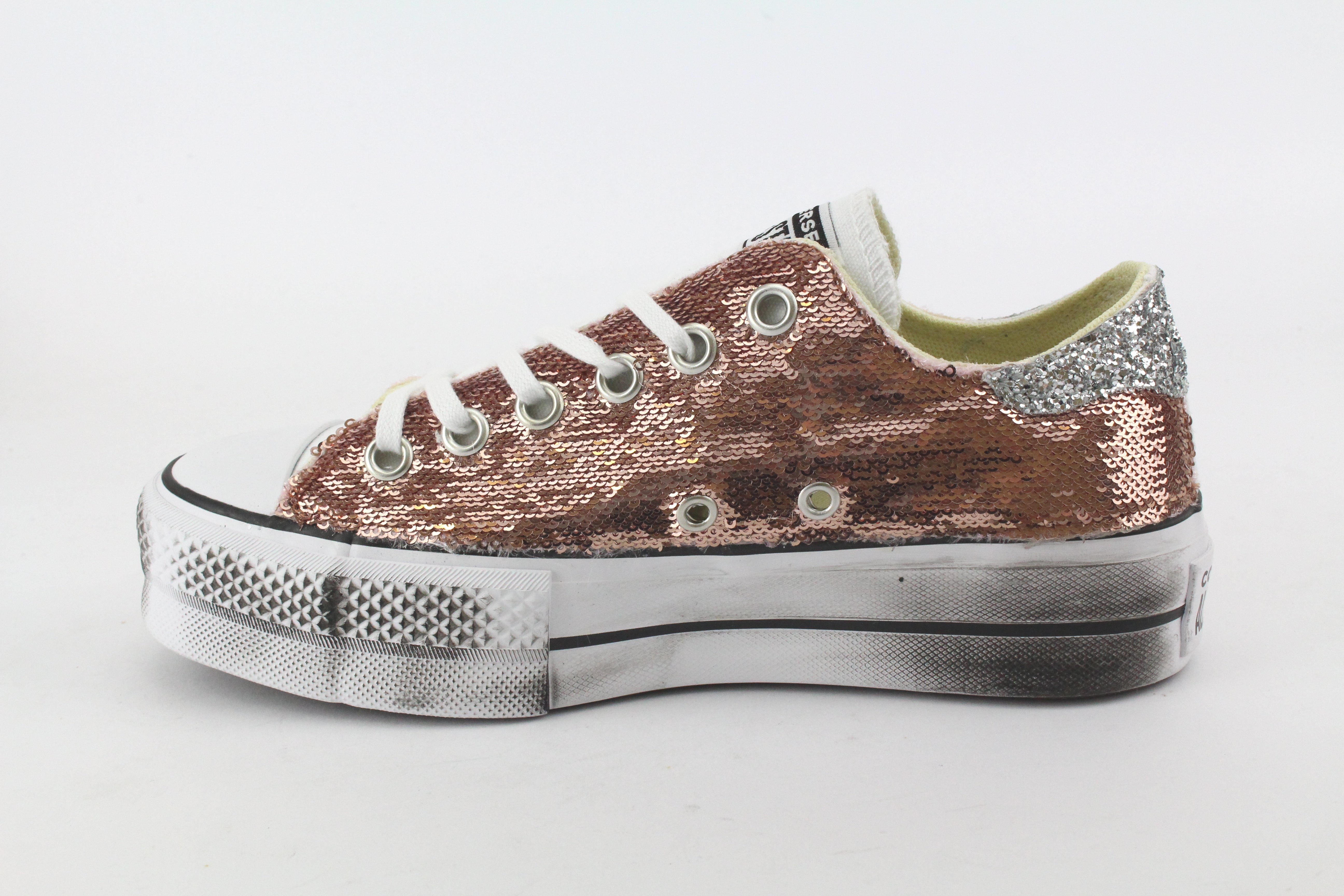 Converse All Star Platform Bassa Micro Paillettes & Silver Glitter