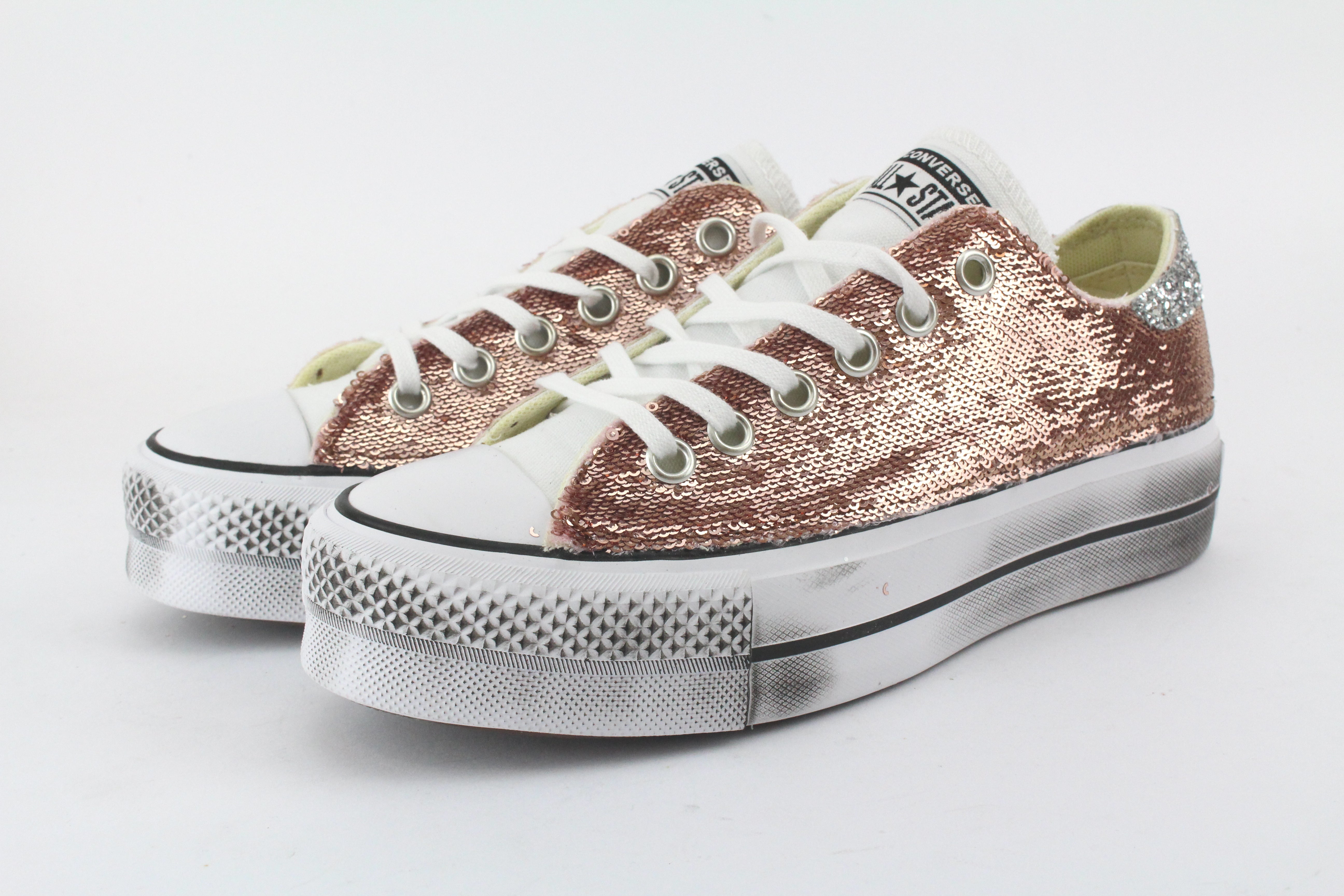 Converse All Star Platform Bassa Micro Paillettes & Silver Glitter