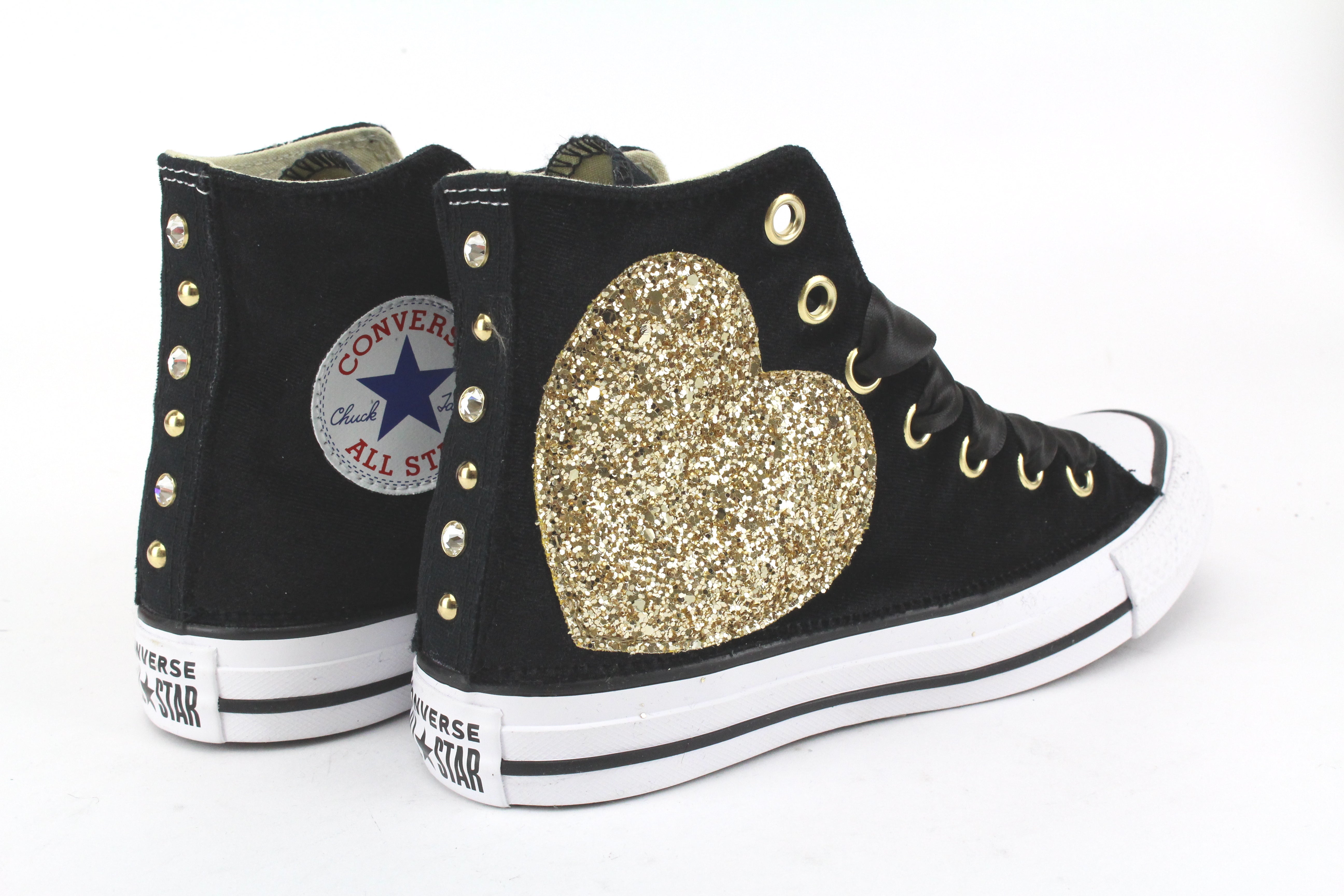 Converse All Star Black Velluto Cuore Glitter & Strass